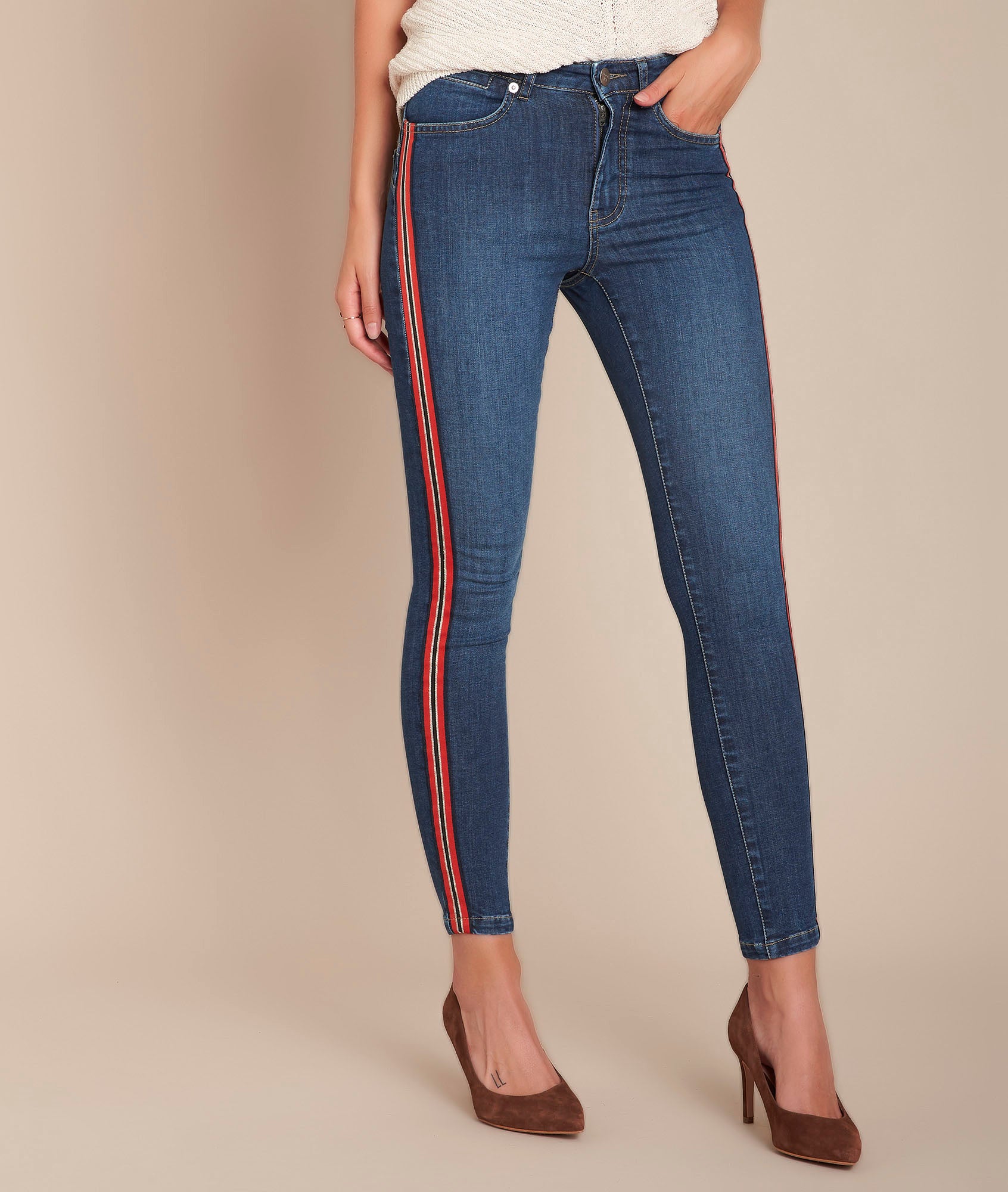 L'Audacieux skinny : jean rayé stone used Sally Faume - seconde main