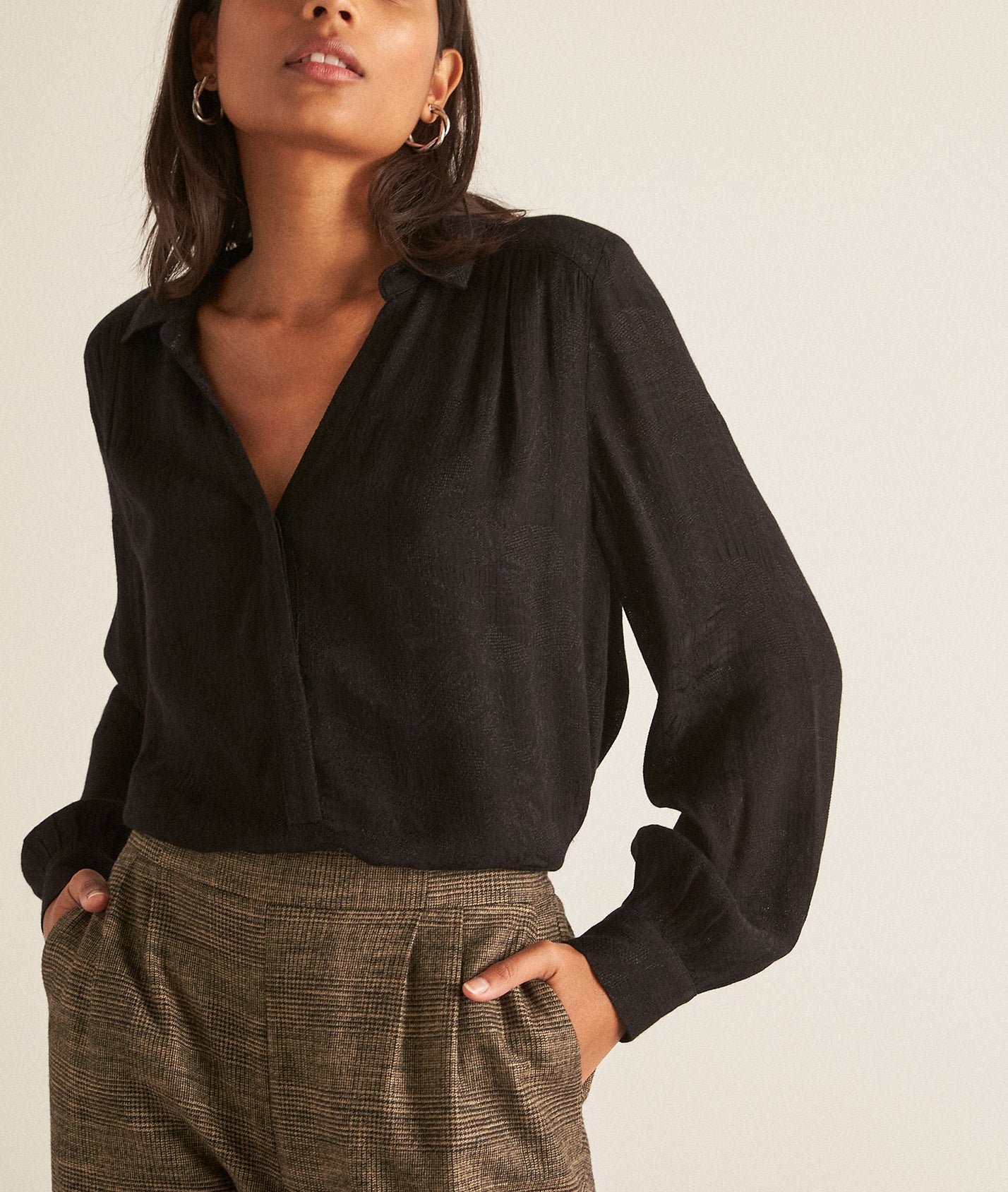 Blouse en tissu jacquard noire Cleo Faume - seconde main