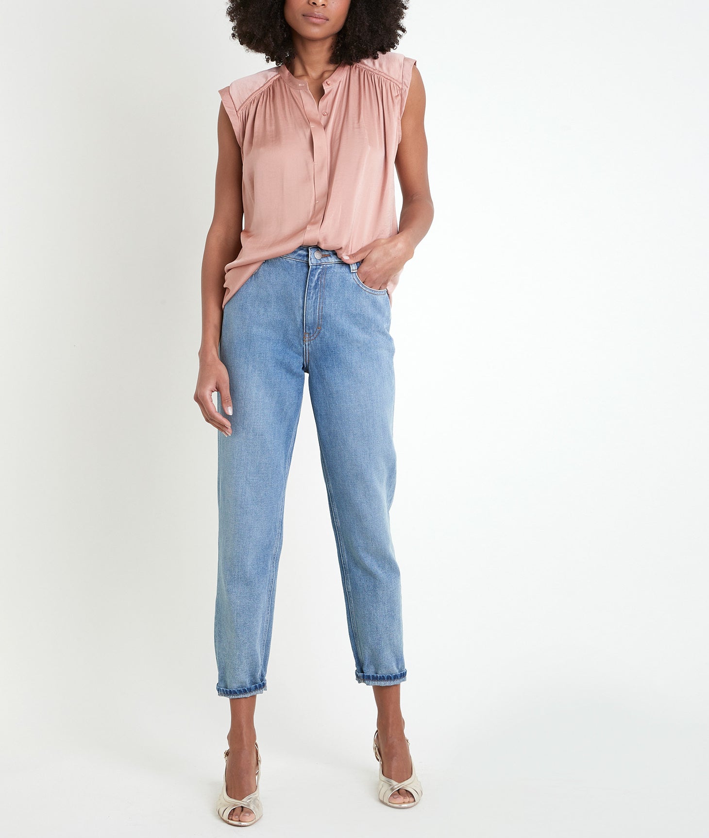 Top à épaulettes satiné bois de rose Tracy Faume - seconde main