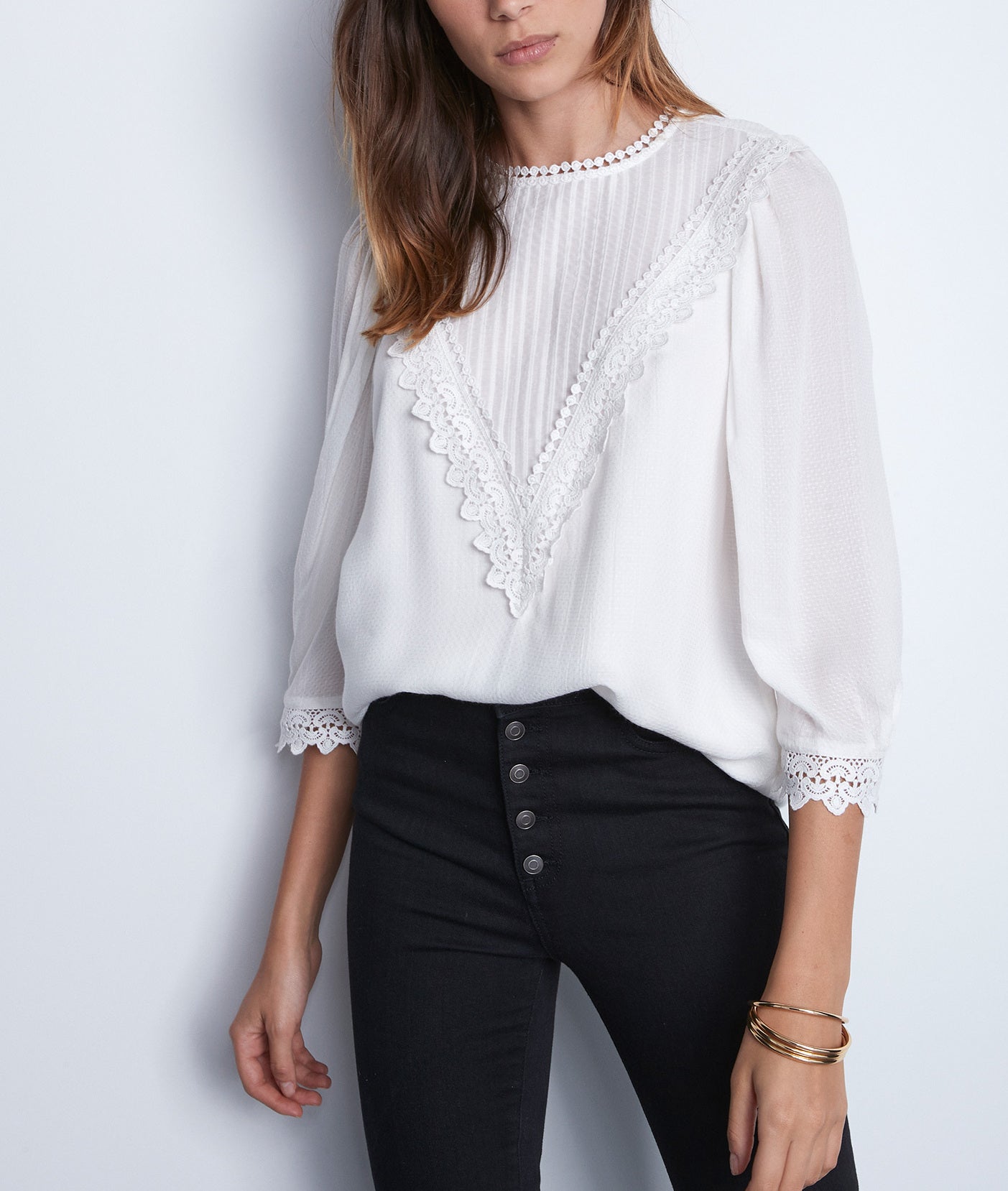 Blouse romantique en dentelle blanche Aude Faume - seconde main