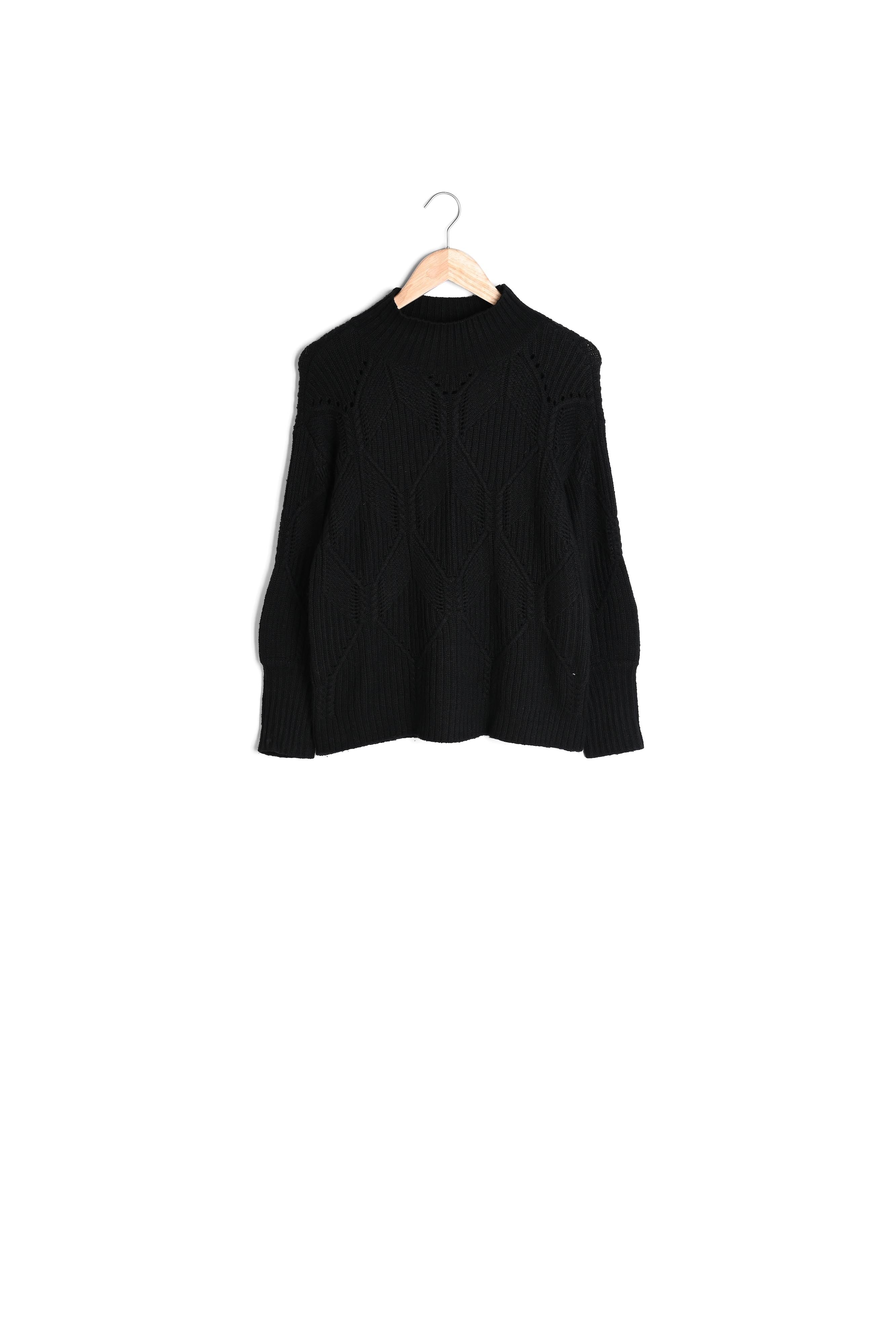 Pull noir en laine à col montant Barney Faume - seconde main