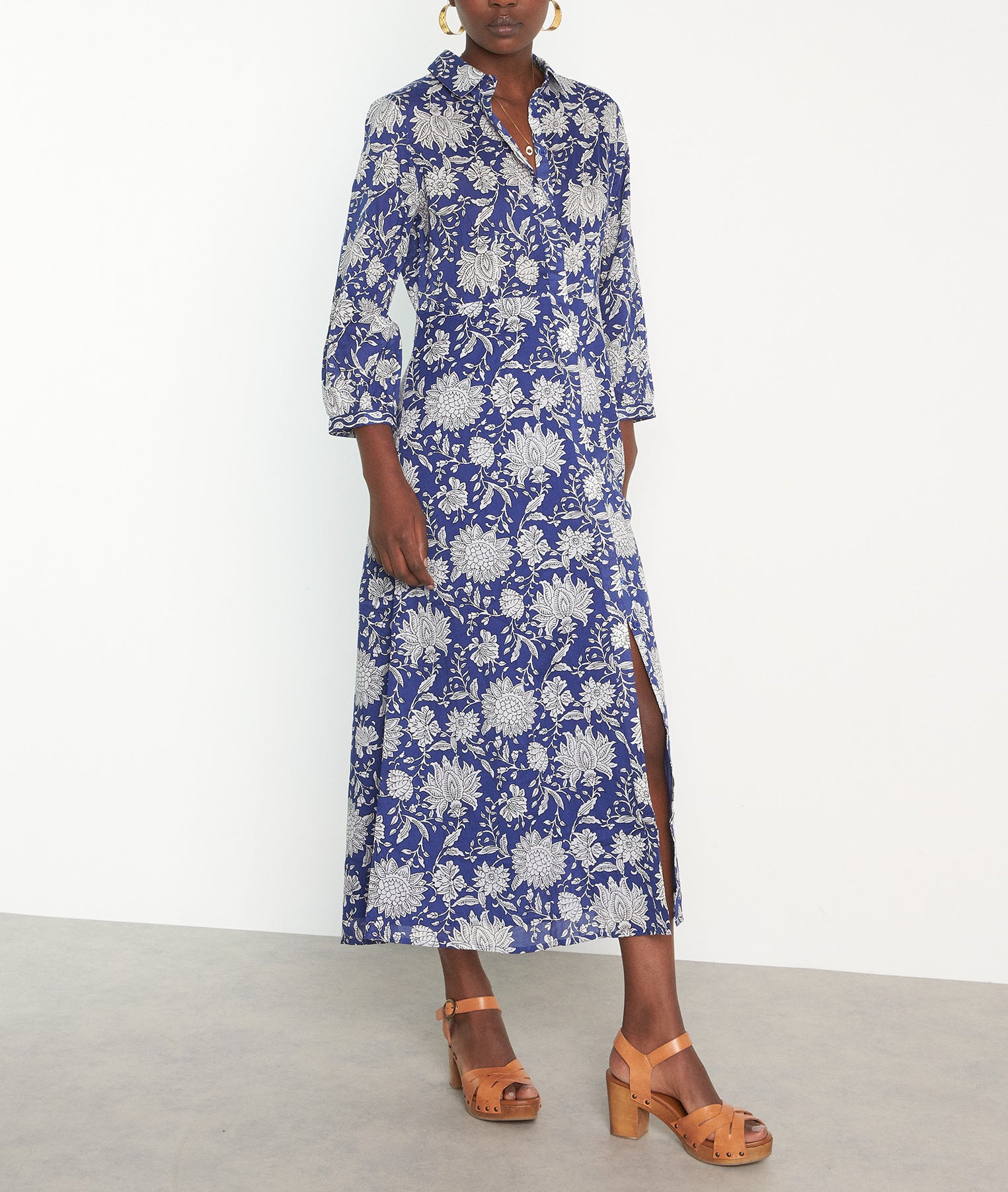 Robe longue imprimée en coton bleu roi Naurice Faume - seconde main