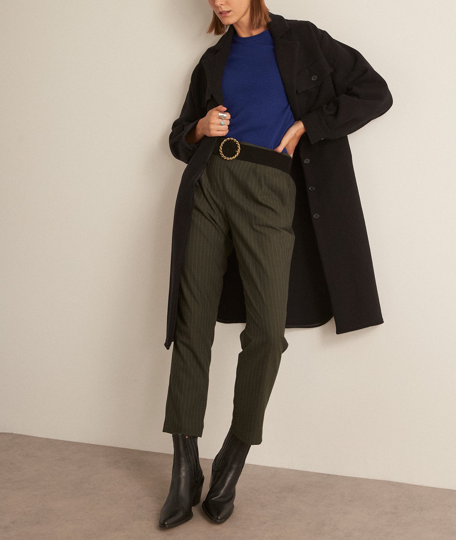 Pantalon carotte fluide rayé kaki Flynn Faume - seconde main