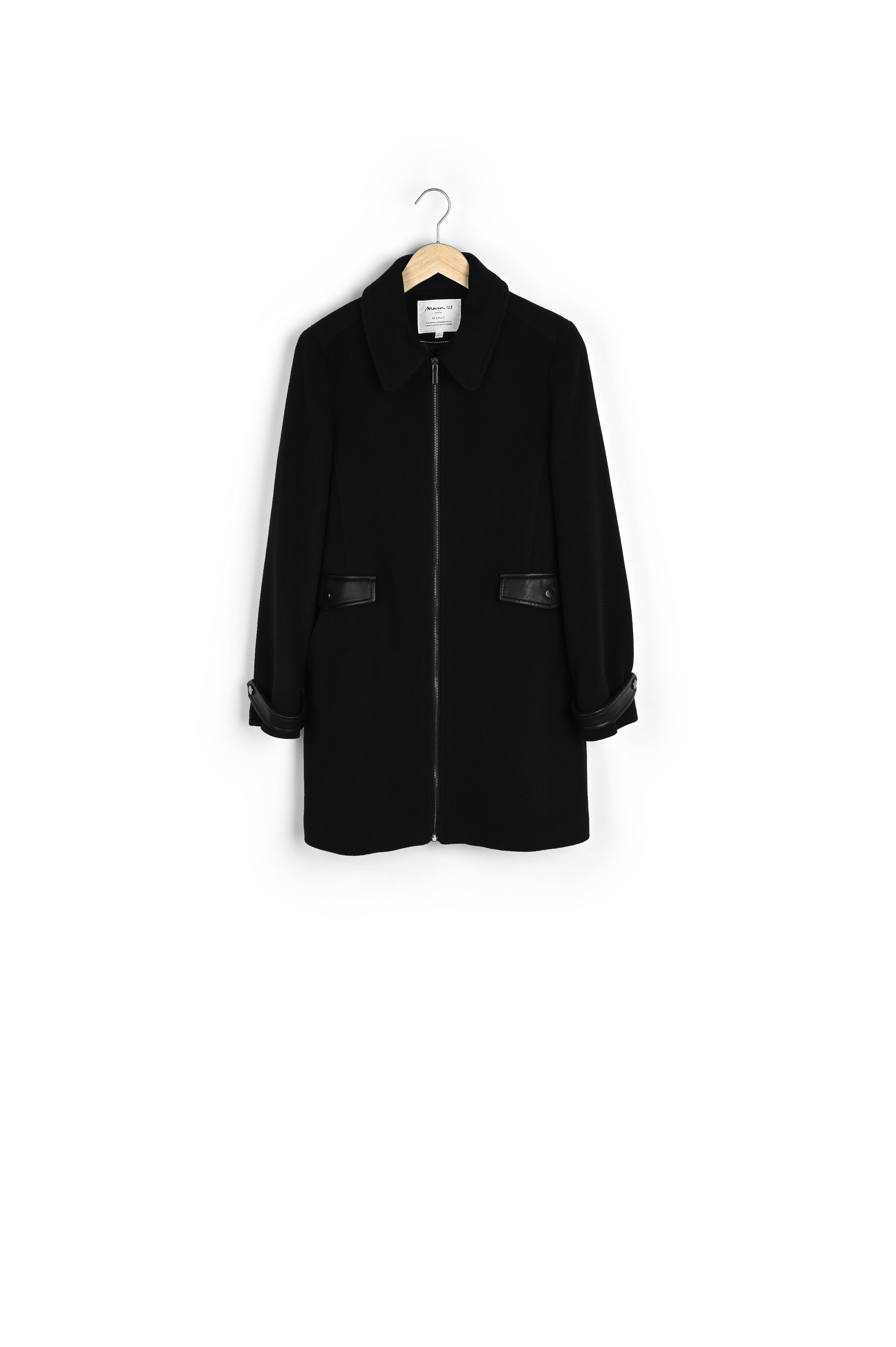 Manteau droit en laine zippé noir Lila Faume - seconde main