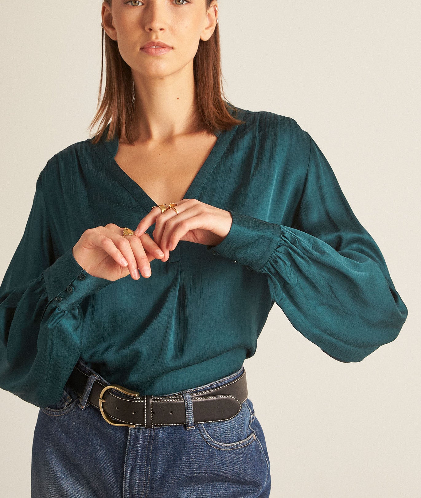 Blouse satinée vert canard Chlea Faume - seconde main