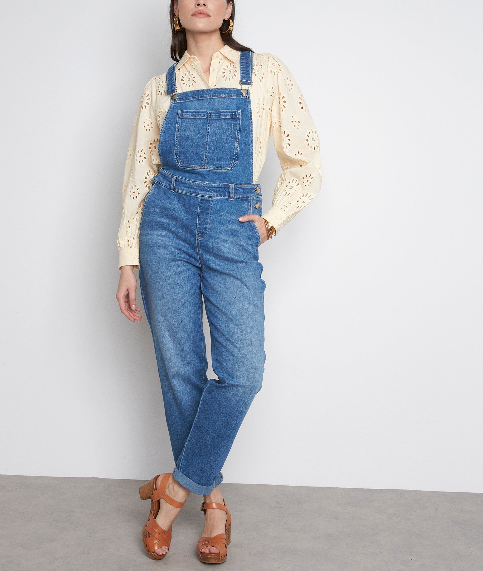 Salopette en jean en coton bio stone used Belinda Faume - seconde main