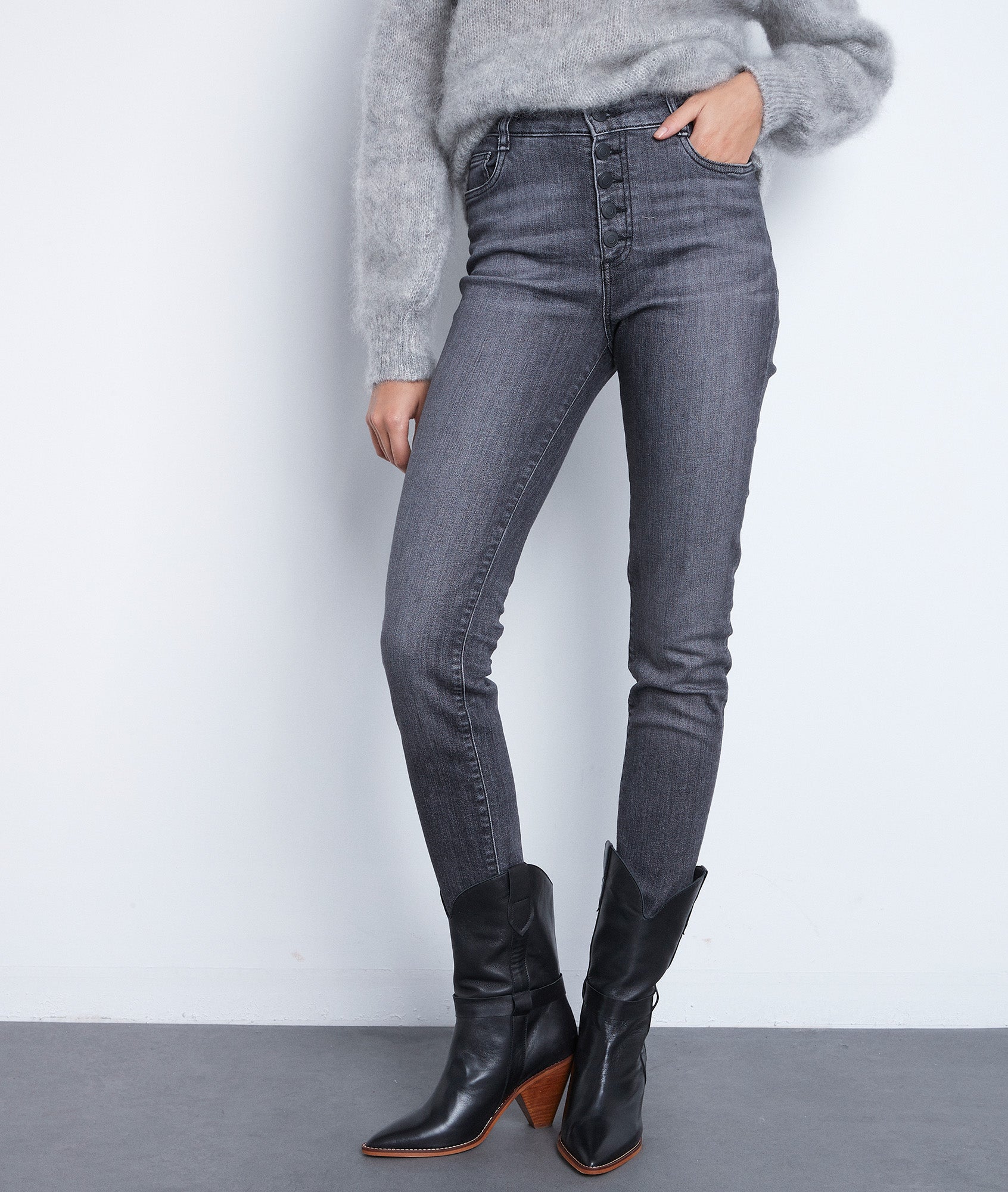 Jean slim en coton organique gris foncé Nara Faume - seconde main