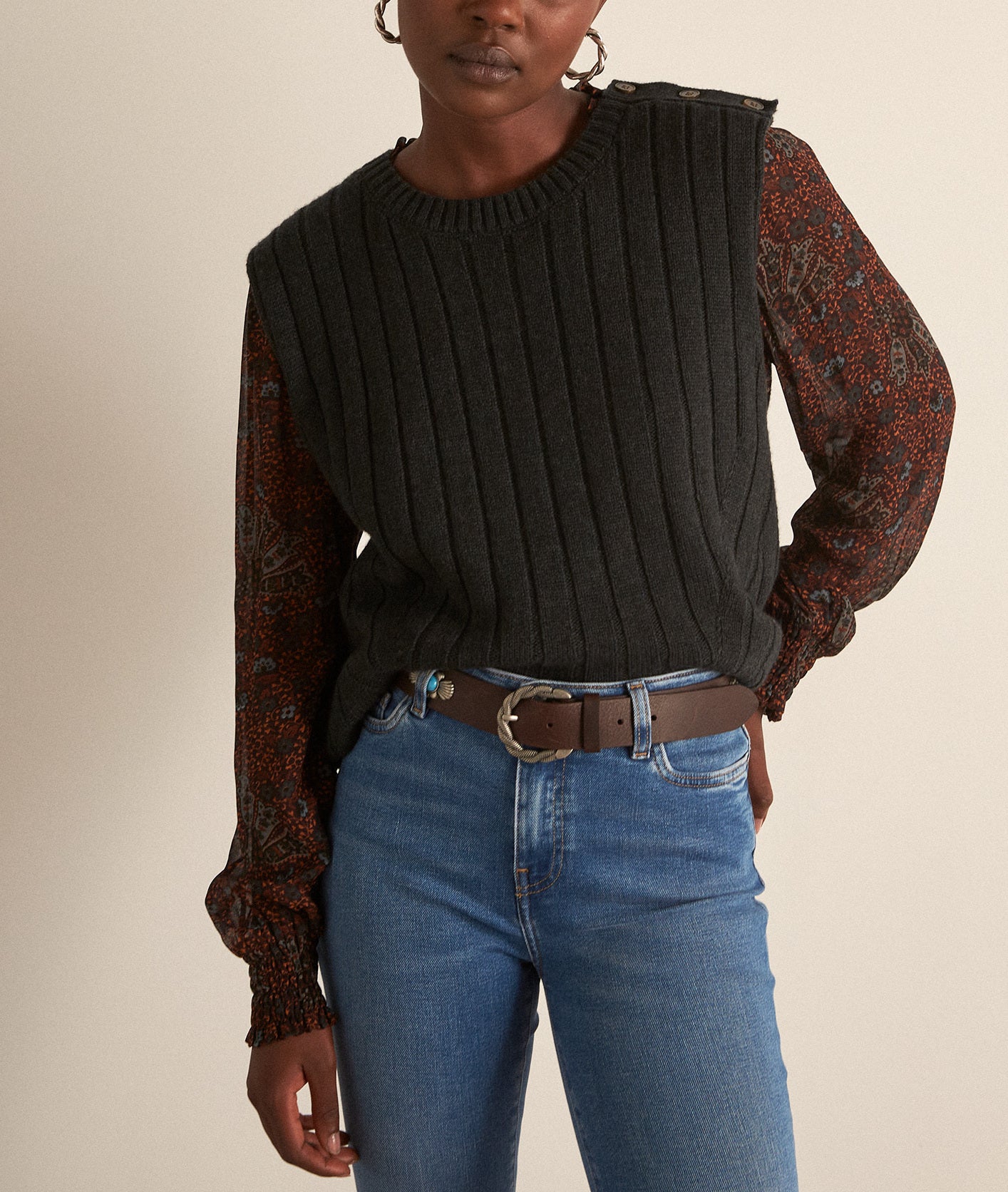 Pull sans manches vert en laine responsable et yack Balentin Faume - seconde main