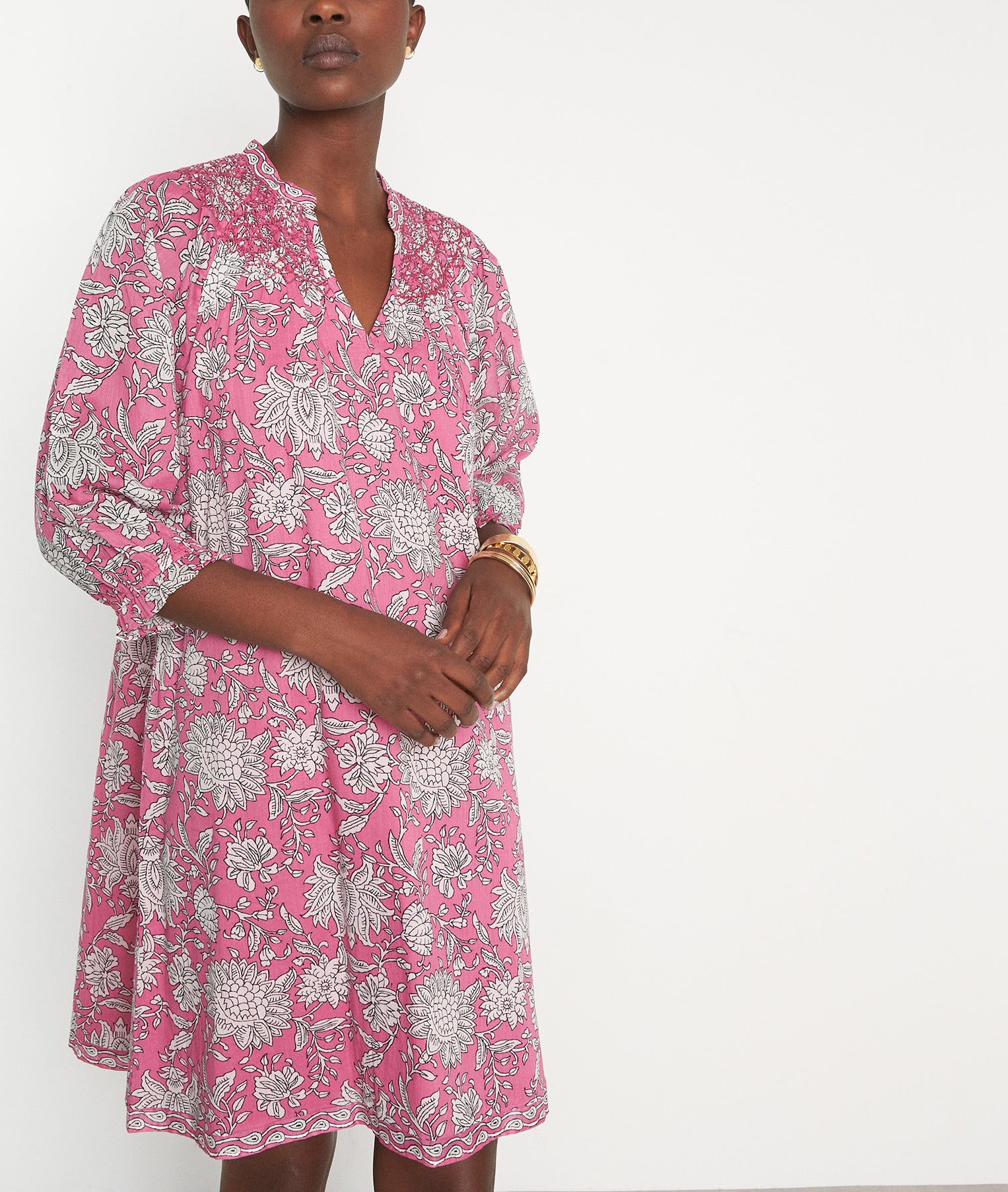 Robe courte imprimée en coton bio fuchsia Nibellule Faume - seconde main