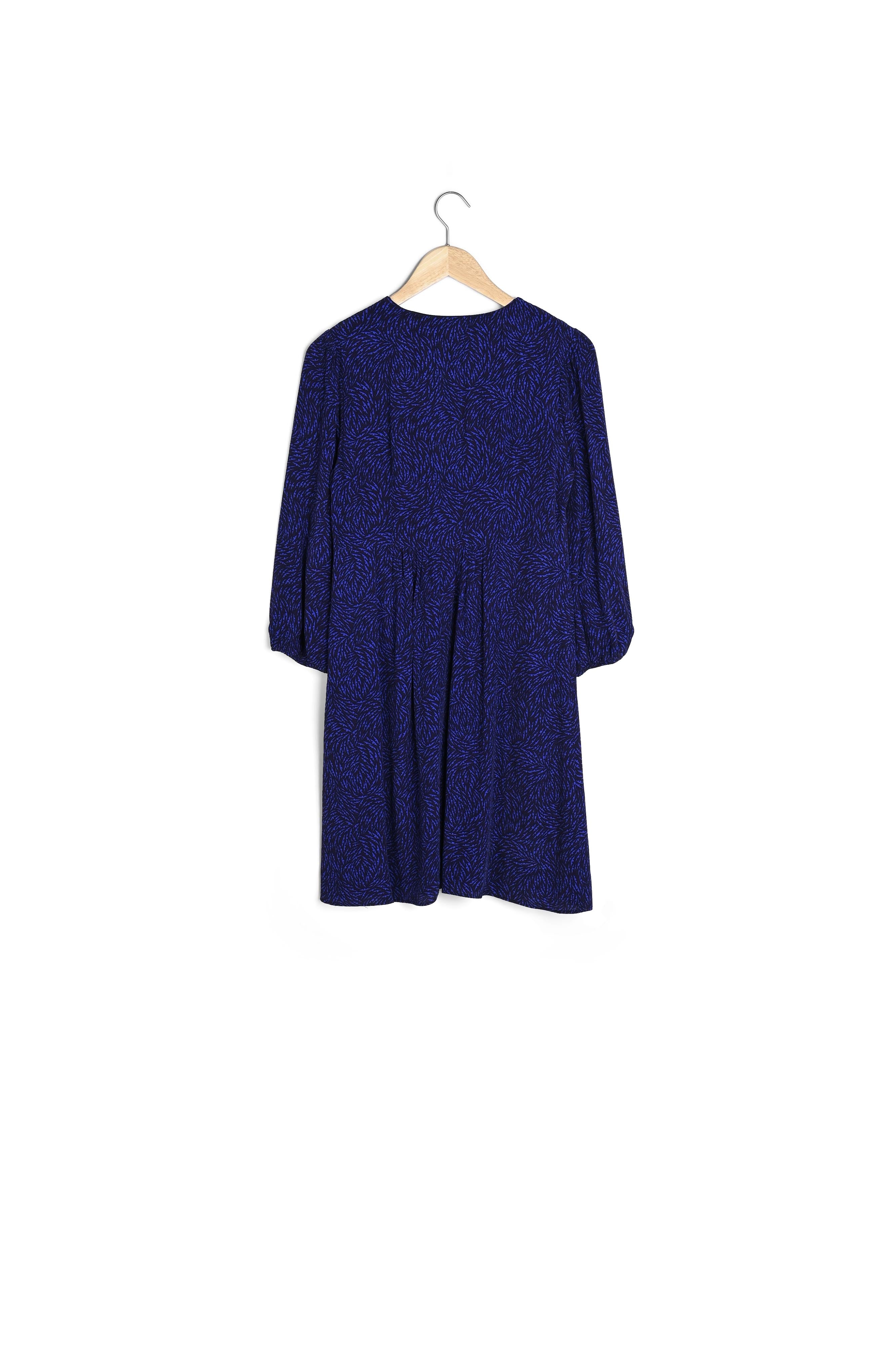 Robe courte smockée et imprimée bleu électrique Solen Faume - seconde main