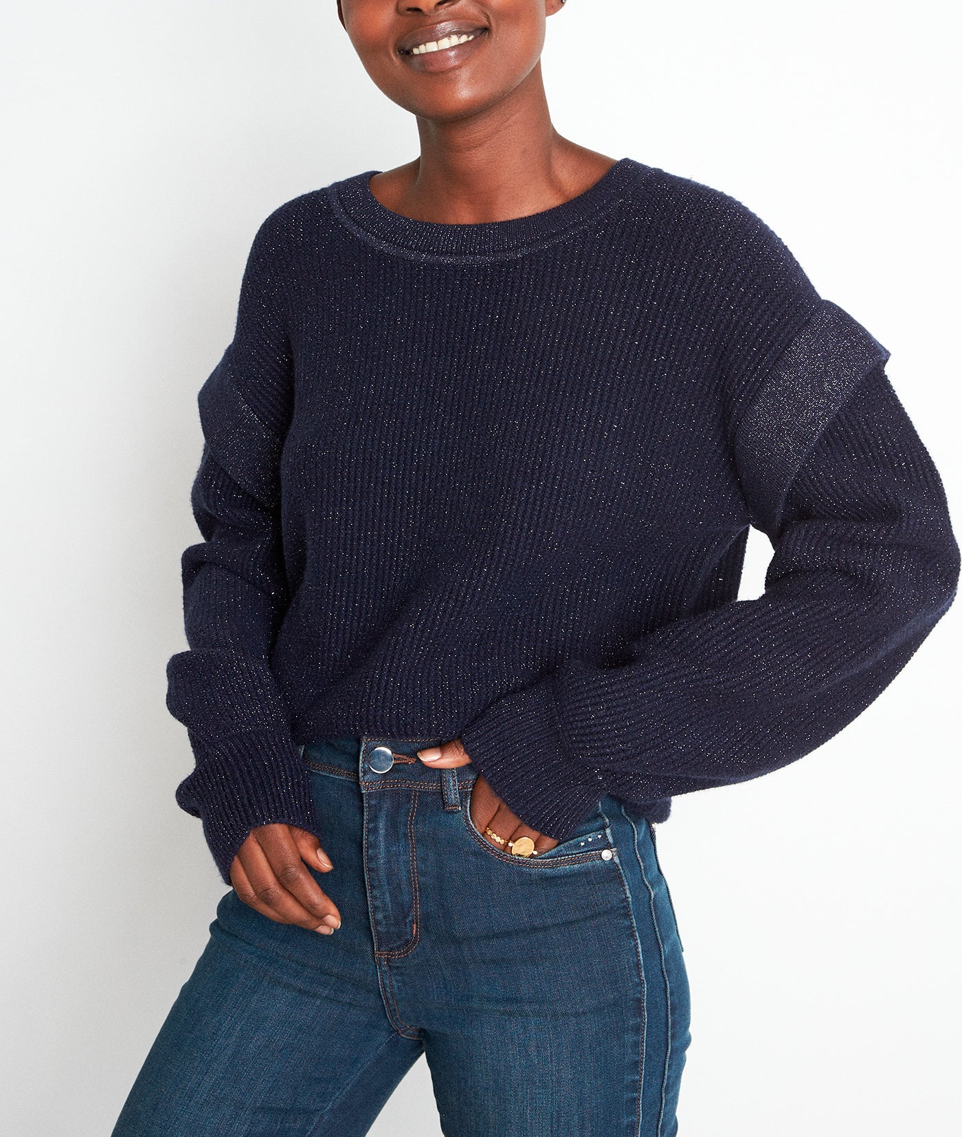 Pull oversize structuré bleu marine Tilly Faume - seconde main