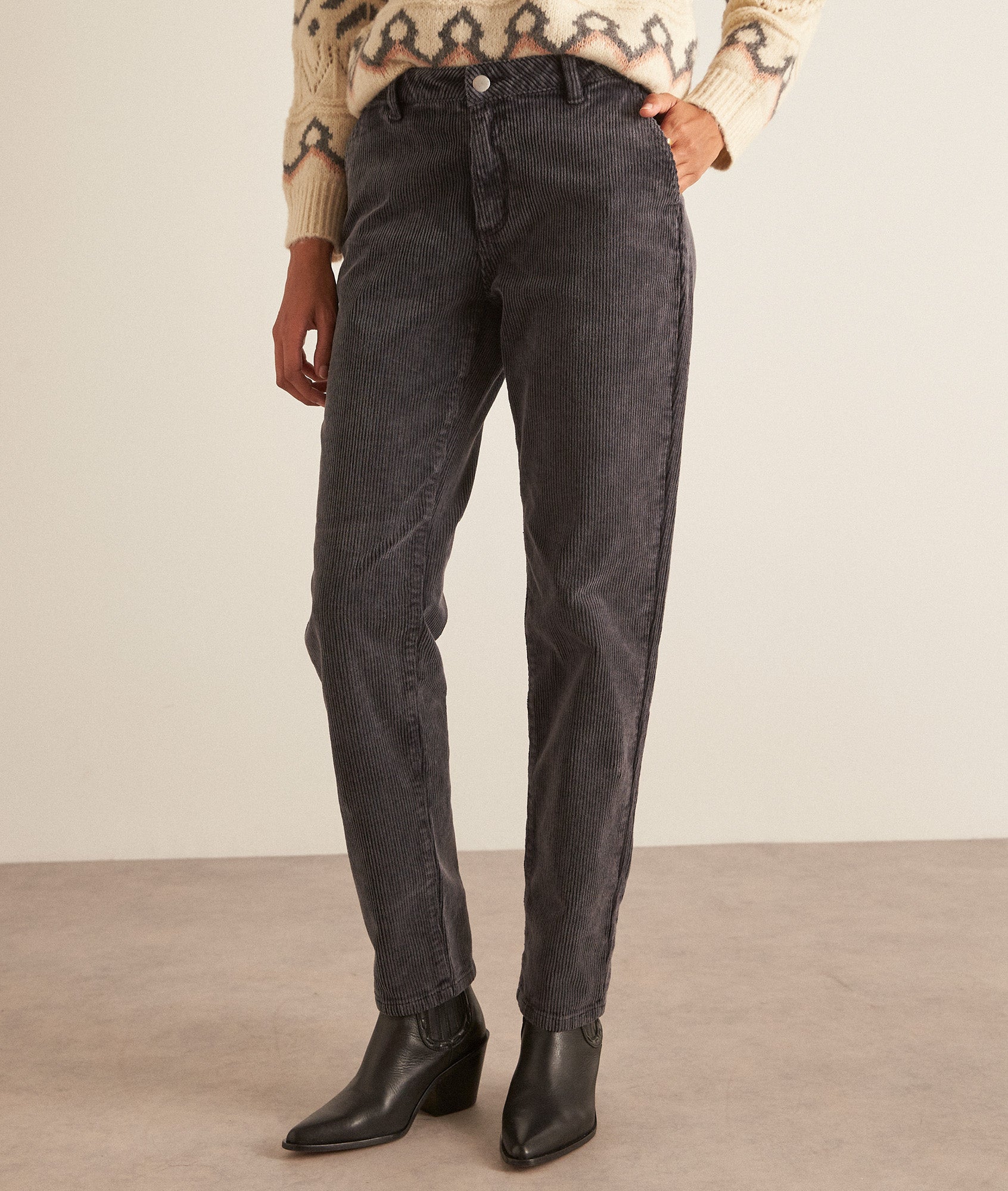 Pantalon chino en velours côtelé anthracite Farel Faume - seconde main