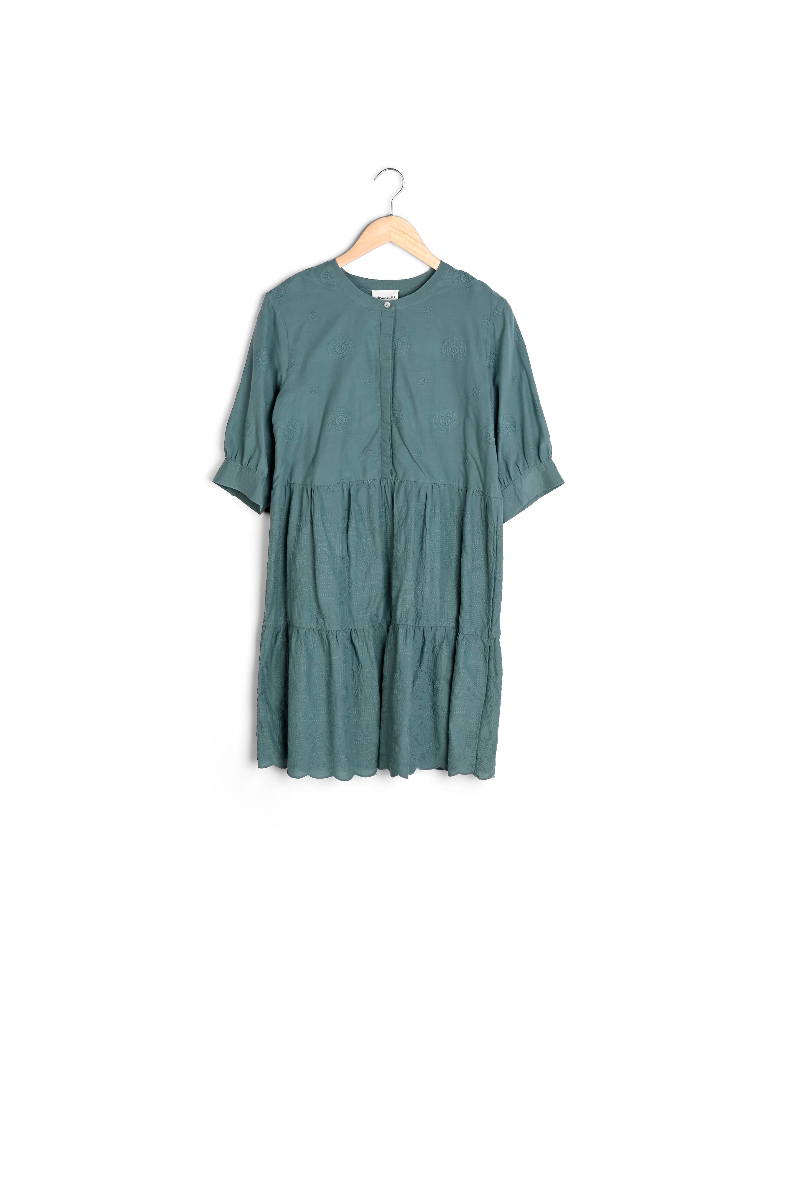 Robe courte brodée en coton vert Nefti Faume - seconde main