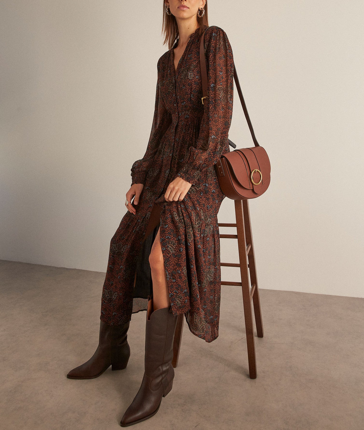 Robe longue imprimée marron Carola Faume - seconde main