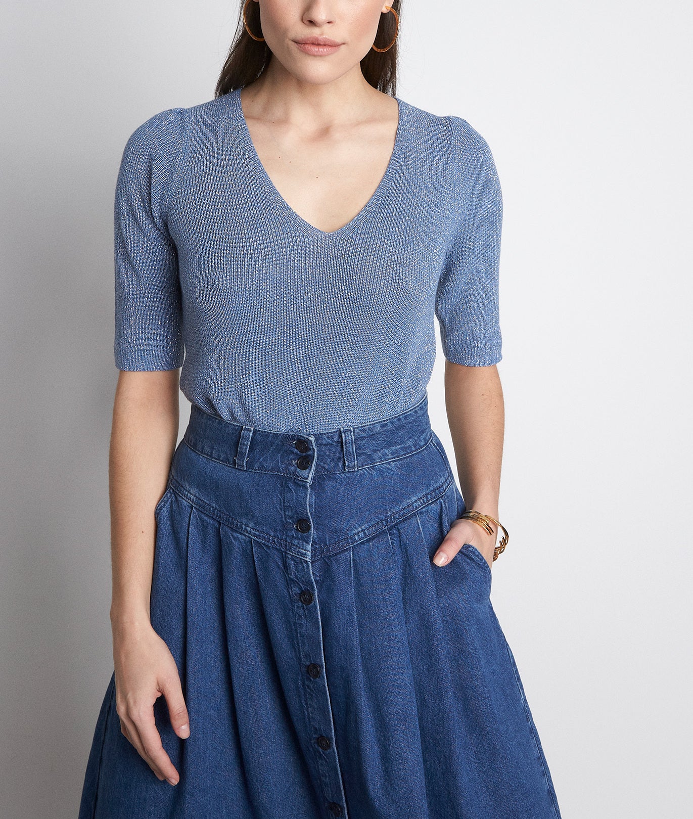 Pull pailleté bleu clair Petro Faume - seconde main