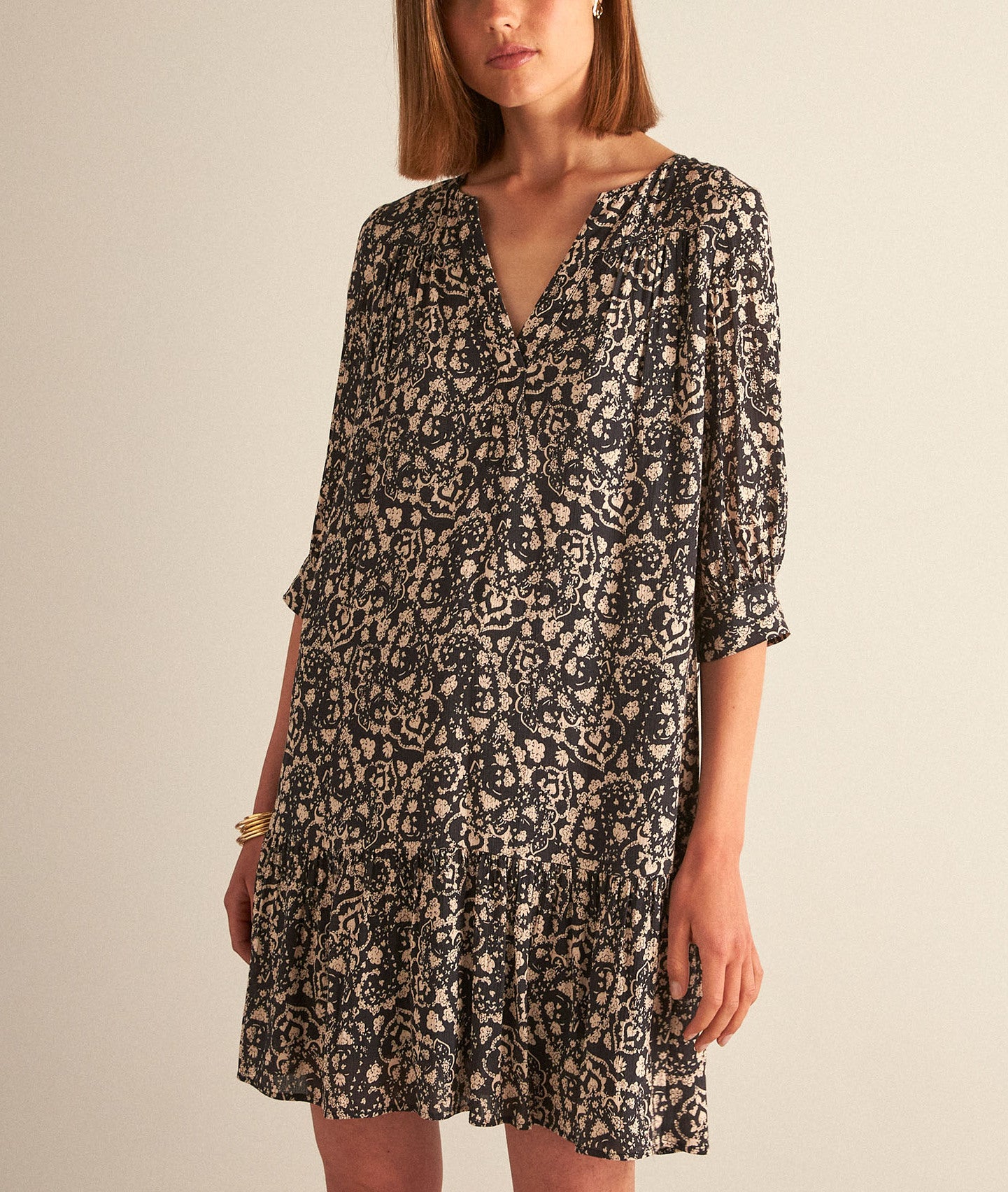 Robe courte noire imprimée HAFIDA Faume - seconde main