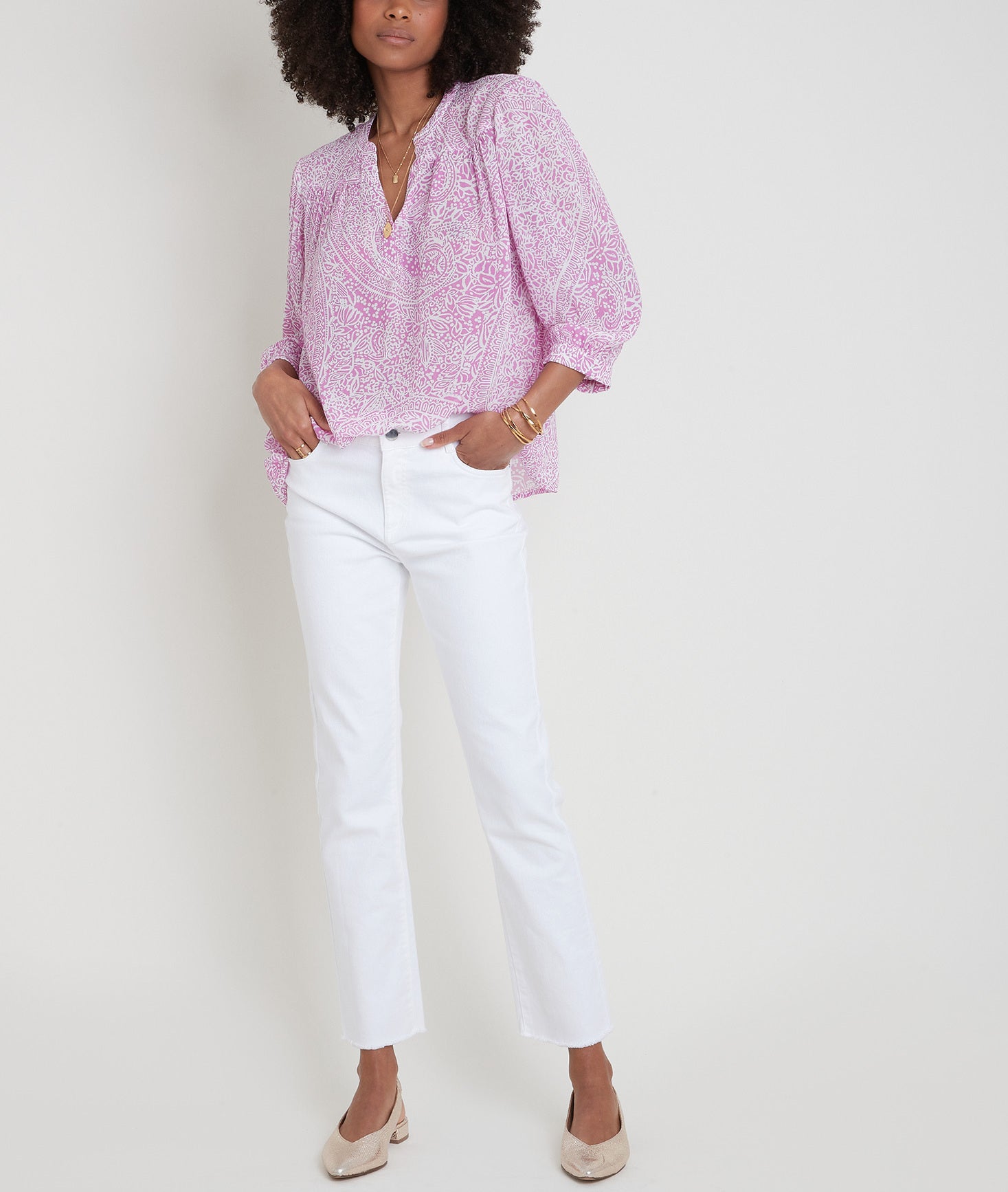 Blouse imprimée rose et blanche Elsa Faume - seconde main