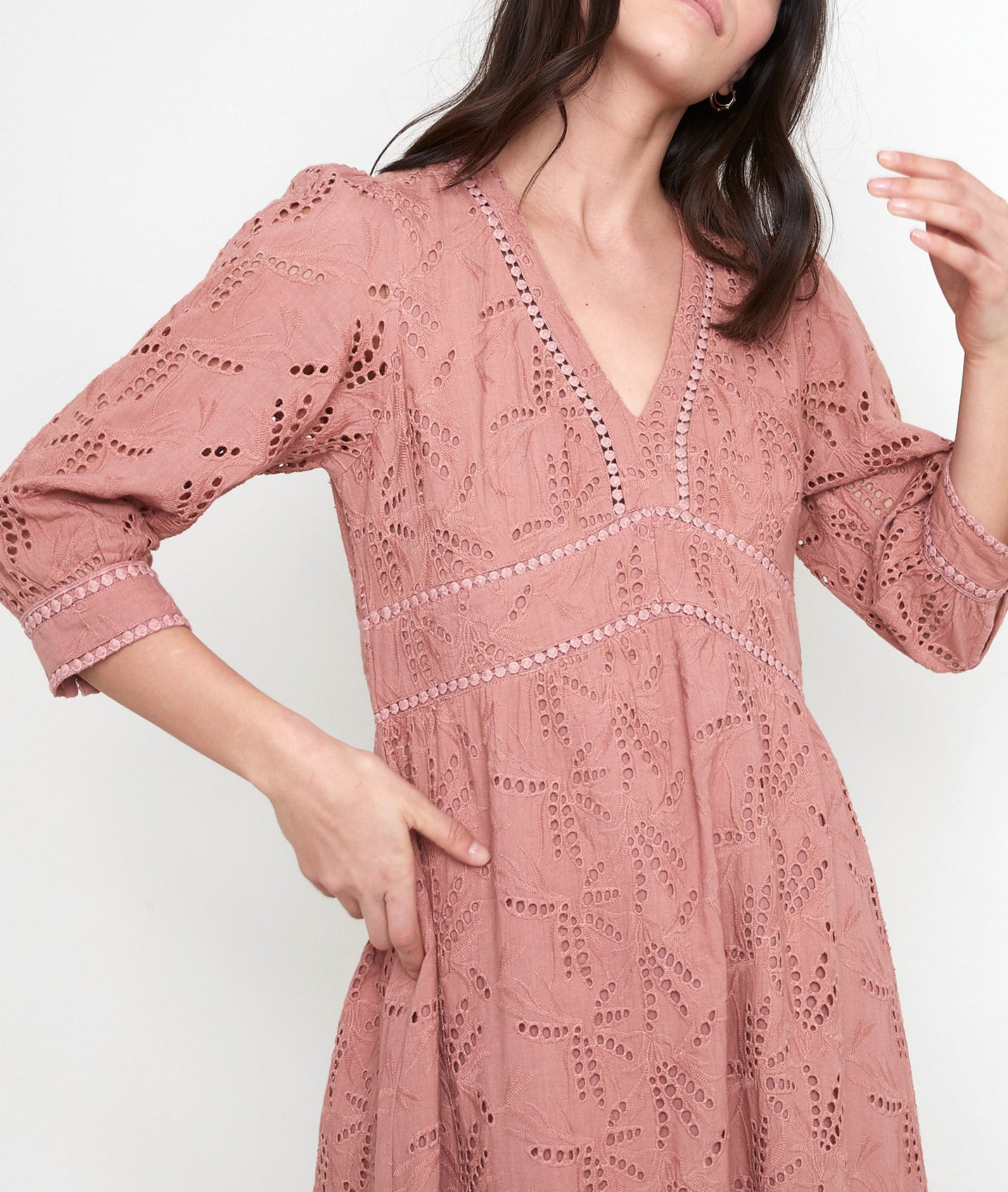 Robe longue en coton biologique brodée Catalia Faume - seconde main