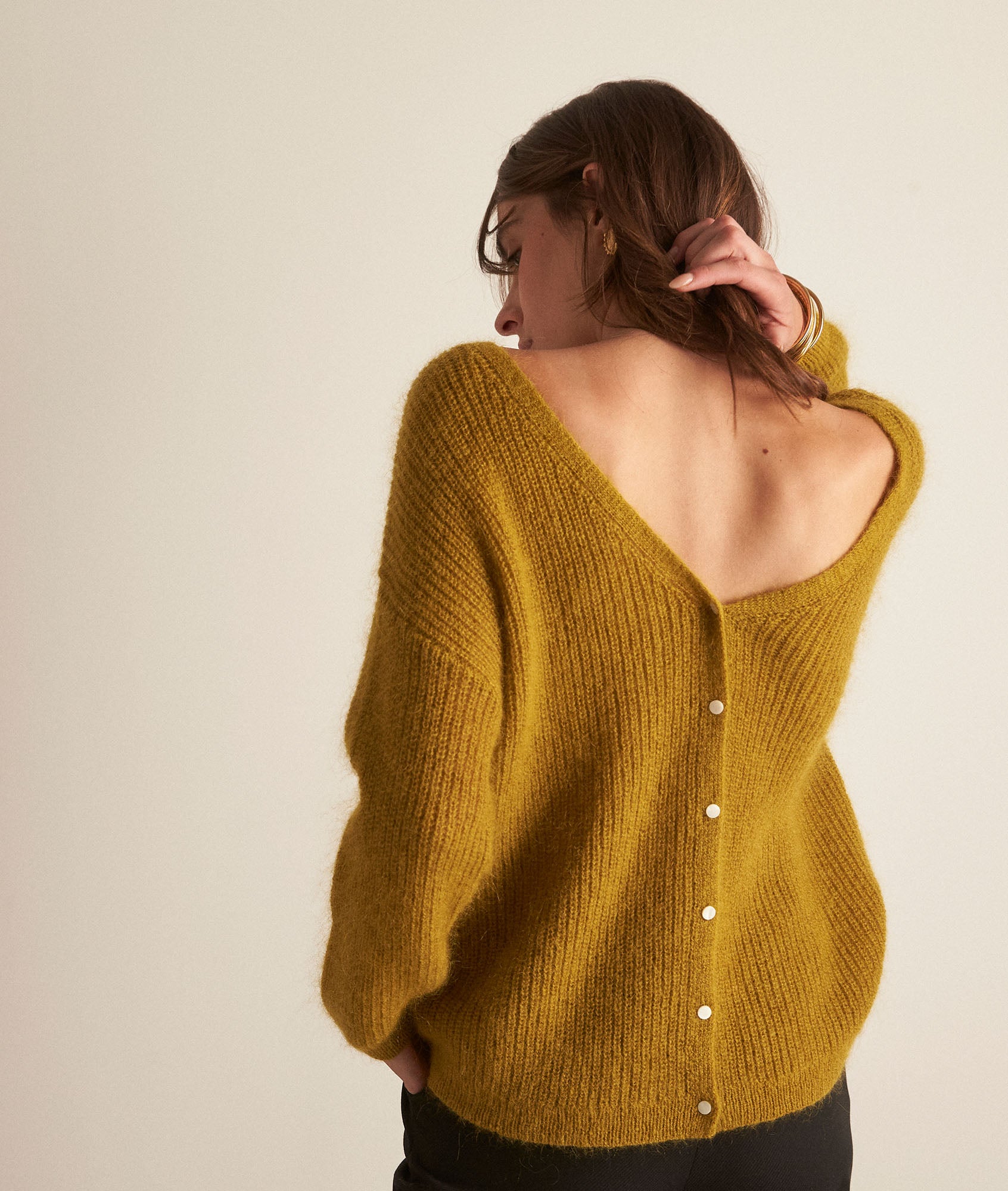 Cardigan en polyamide, laine et mohair olive Paddy Faume - seconde main
