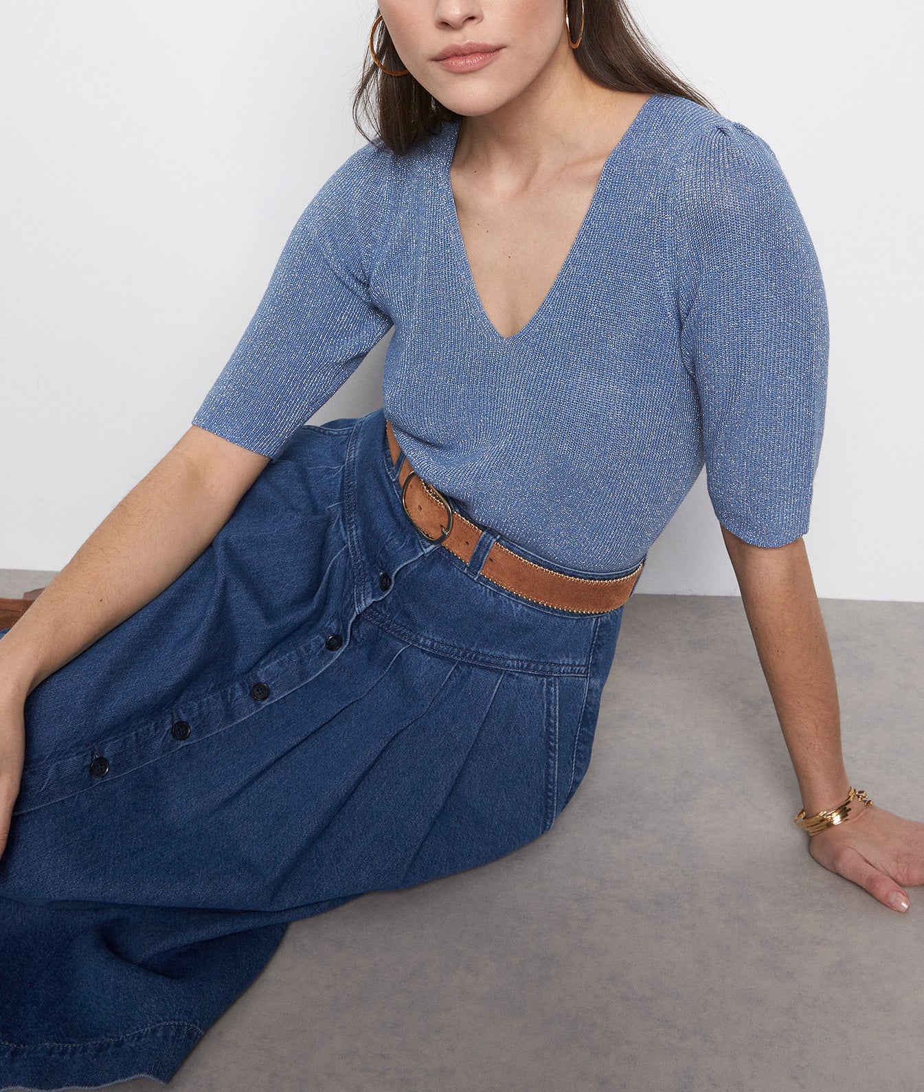 Pull pailleté bleu clair Petro Faume - seconde main