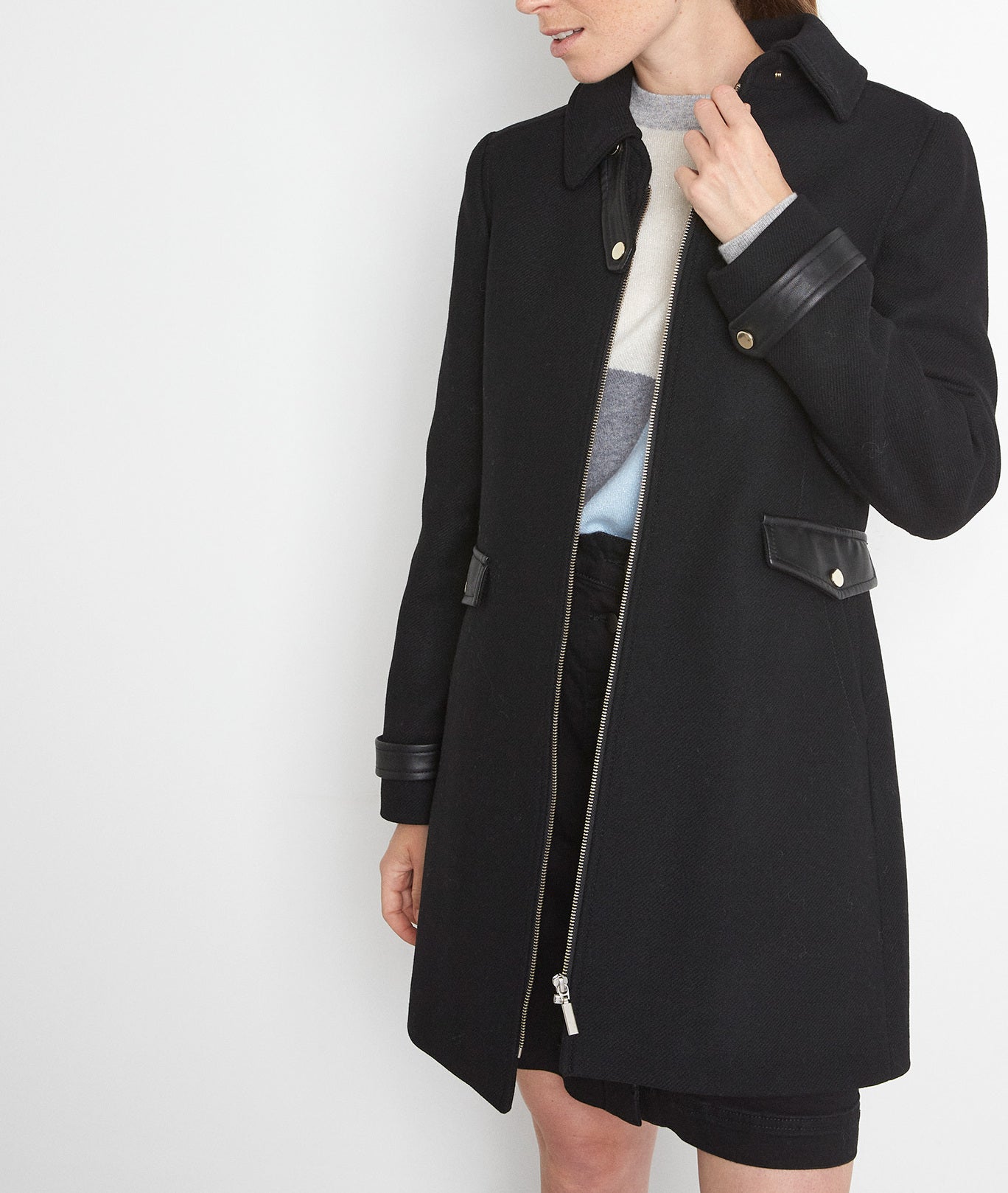 Manteau droit en laine zippé noir Lila Faume - seconde main