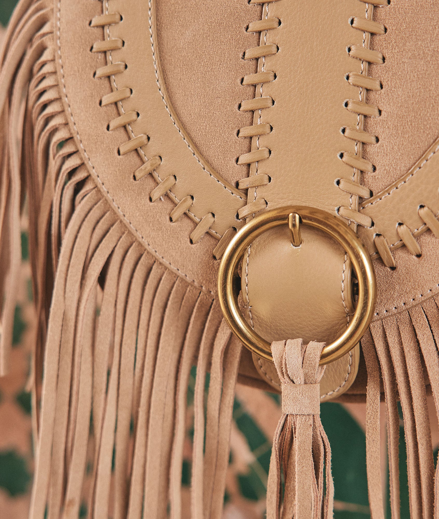 Sac besace en cuir frangé beige Leotie Faume - seconde main