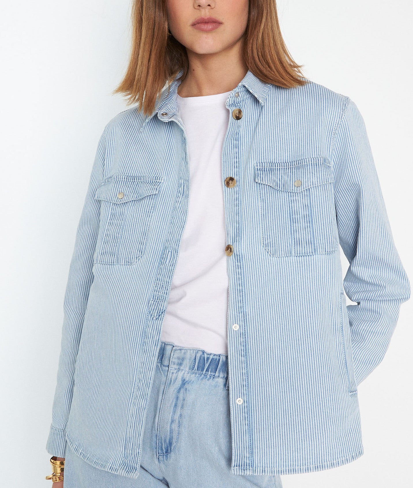 Surchemise en coton rayé bleu ciel Perle Faume - seconde main