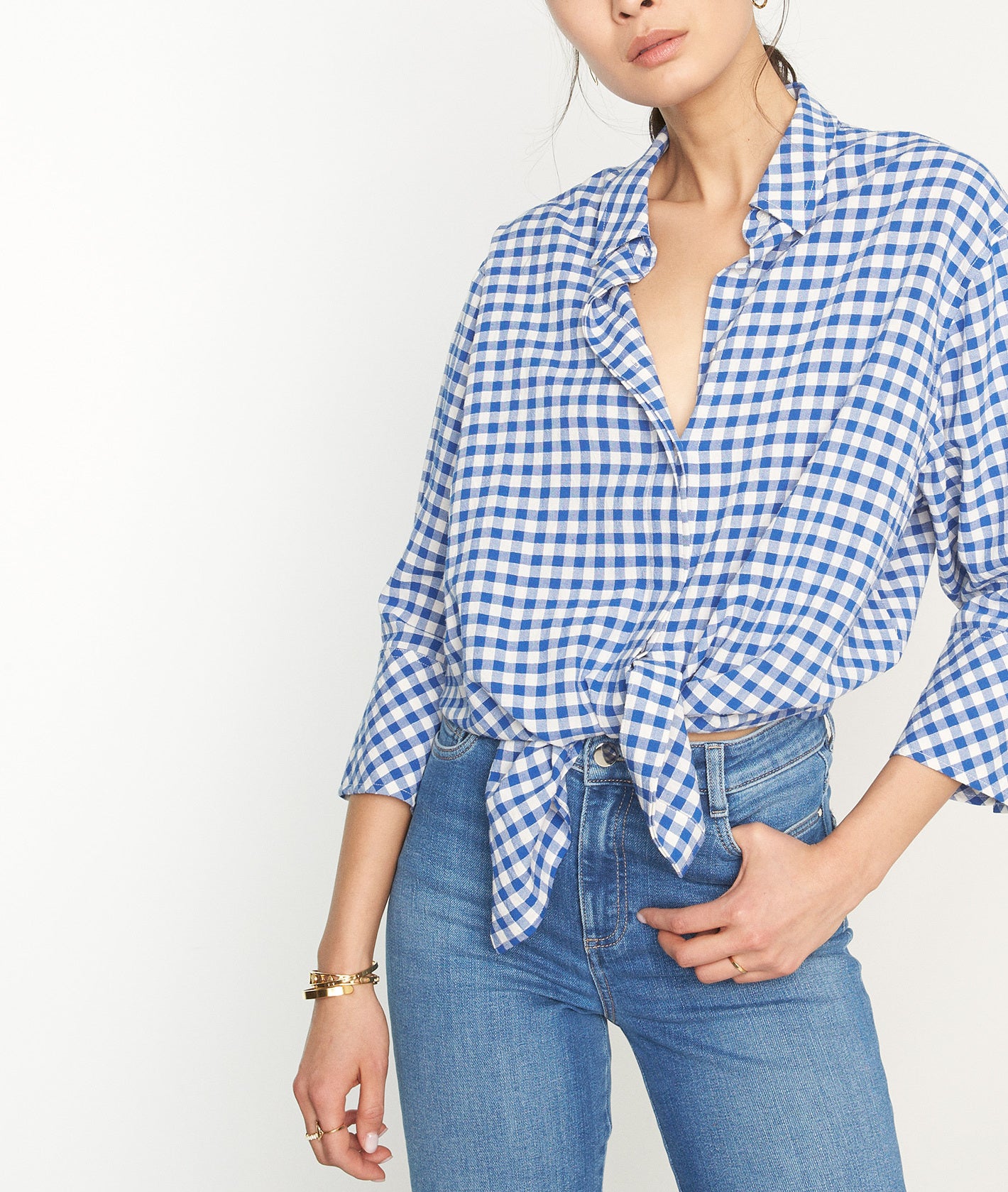 Chemise oversize en vichy bleu Clemence Faume - seconde main