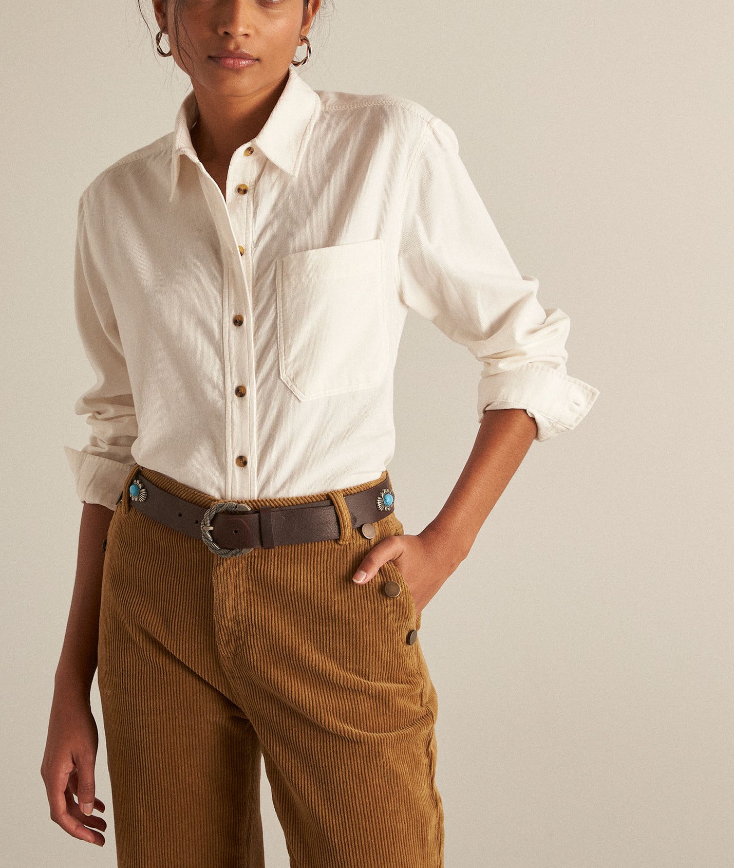 Chemise en velours écru Chiame Faume - seconde main