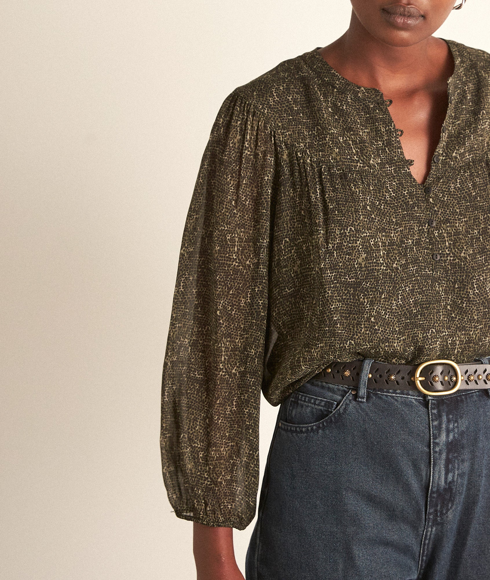 Blouse imprimée verte Carina Faume - seconde main