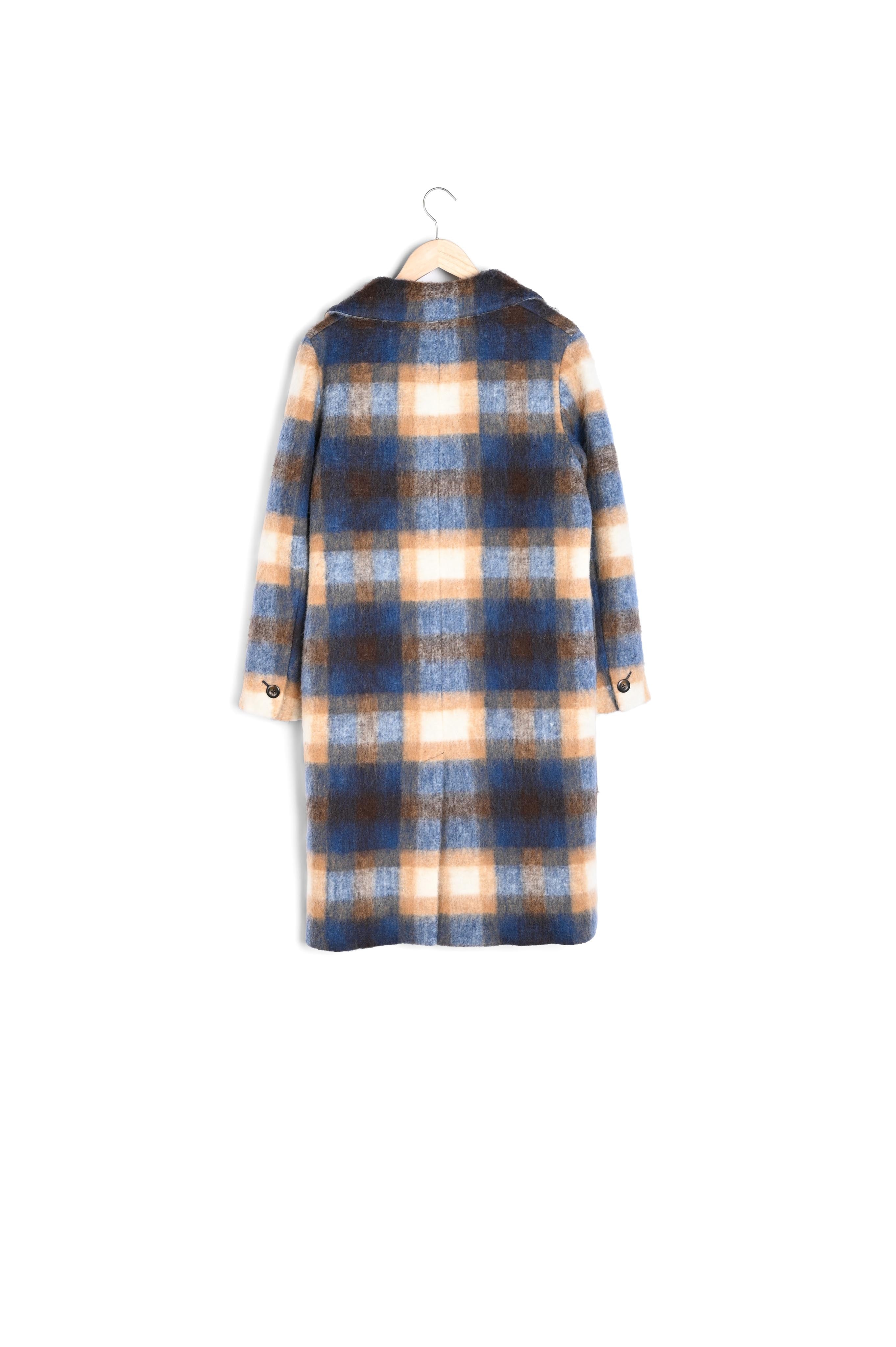 Manteau long à carreaux marine et camel Marilou Faume - seconde main