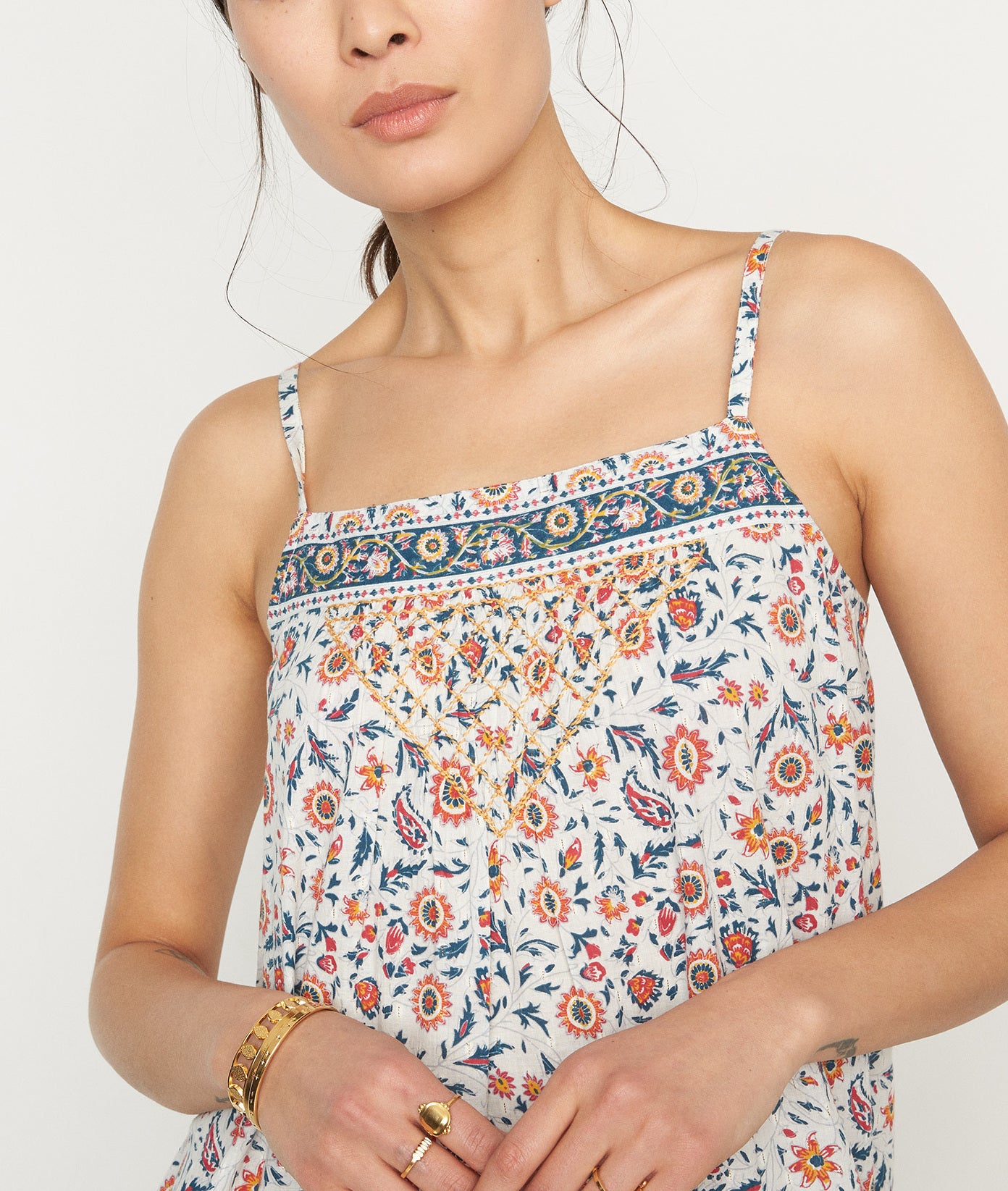 Robe longue à bretelle imprimé blanc Heloise Faume - seconde main