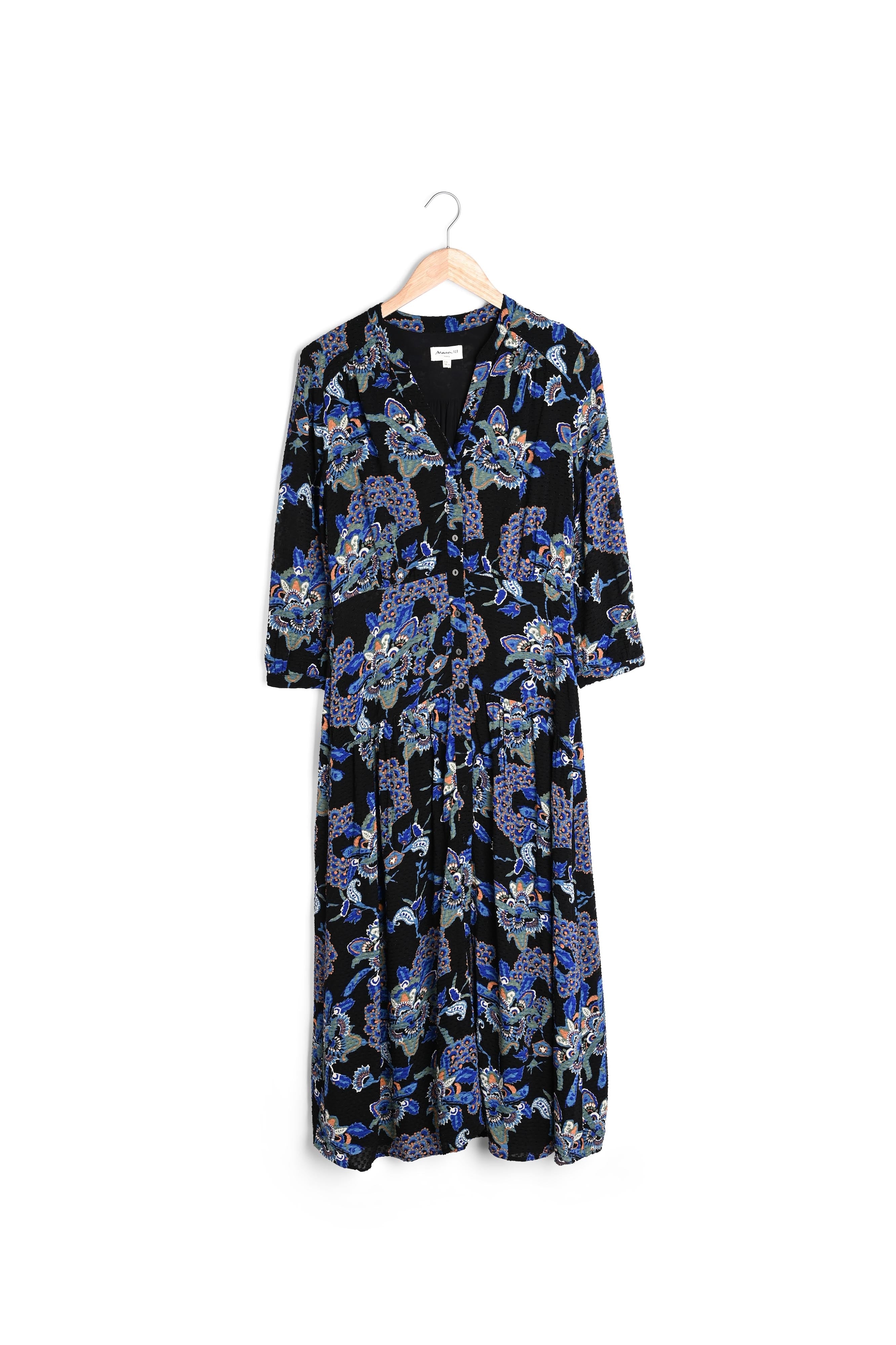 Robe chemise longue à l'imprimé floral bleu Sia Faume - seconde main
