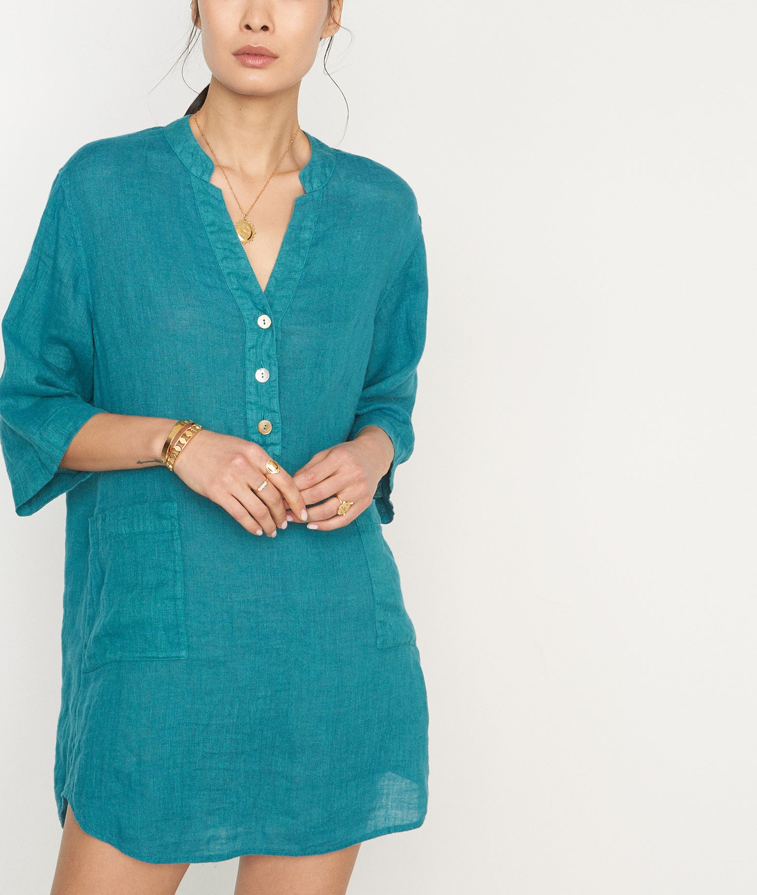 Robe courte liquette en lin turquoise Hannae Faume - seconde main