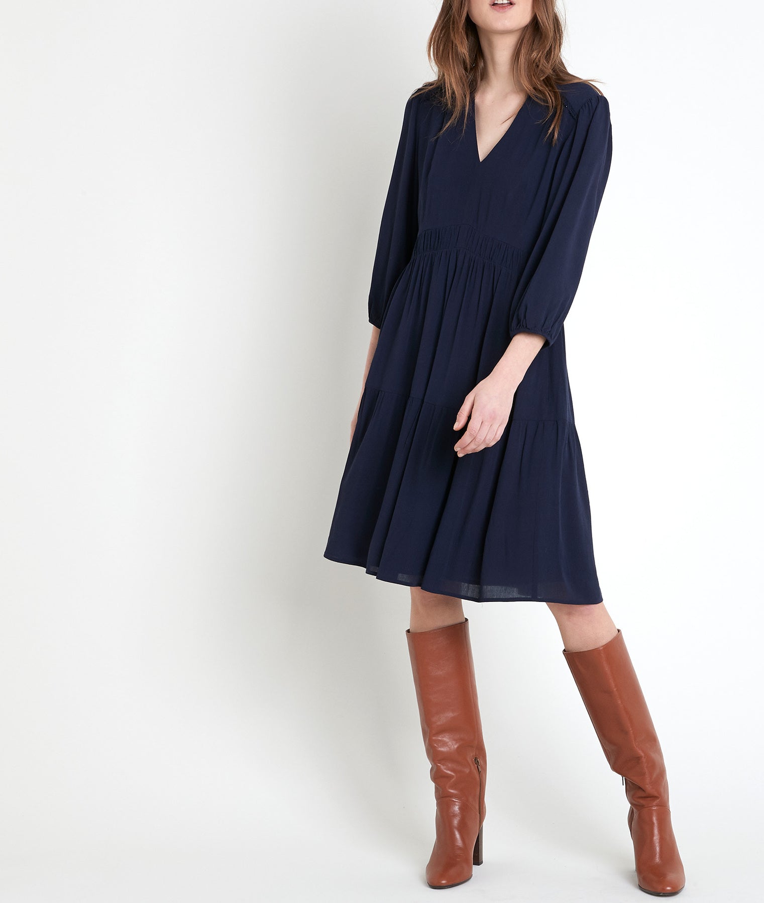 Robe en crêpe marine Minette Faume - seconde main