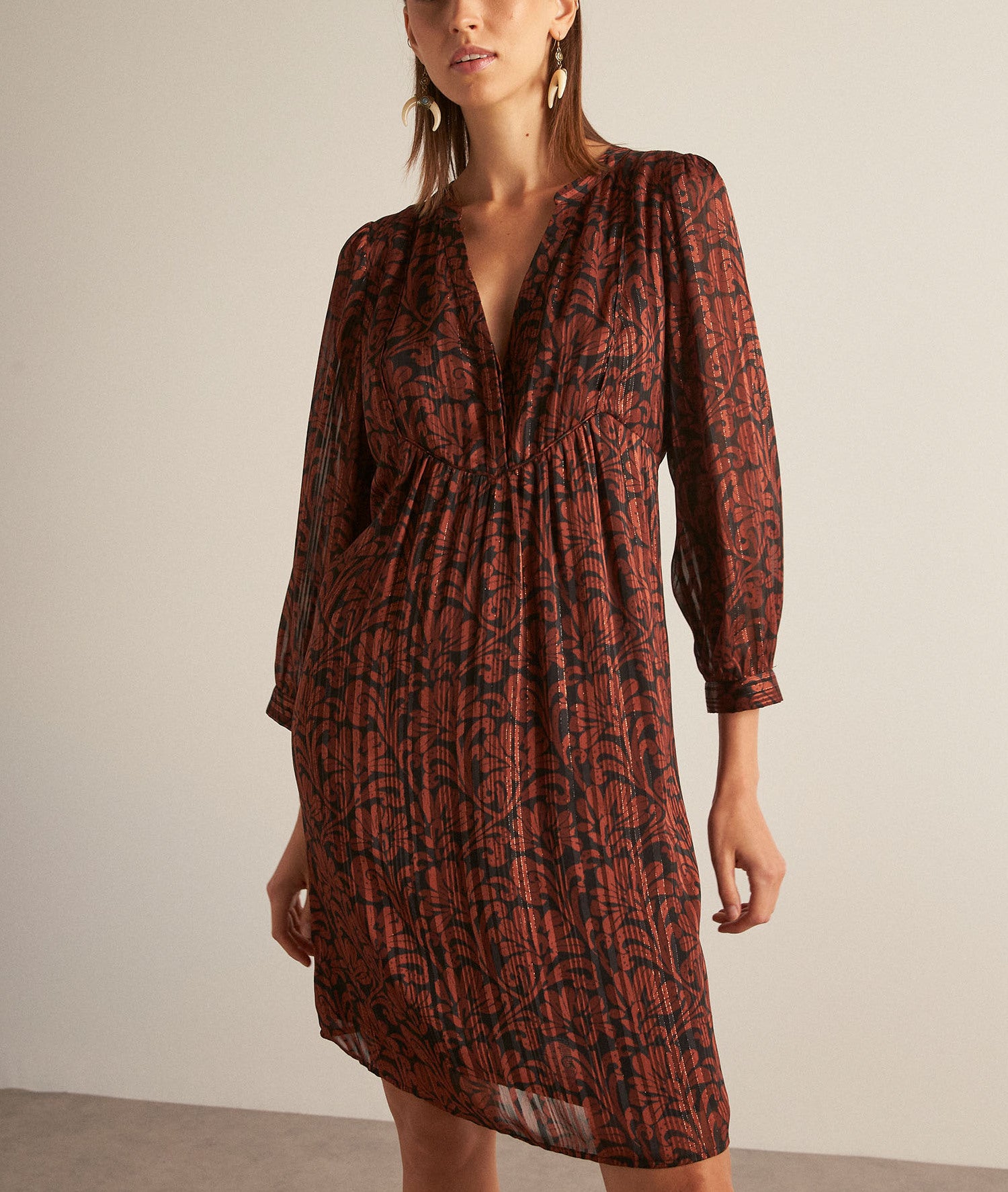 Robe courte imprimée floral rouge Soleil Faume - seconde main