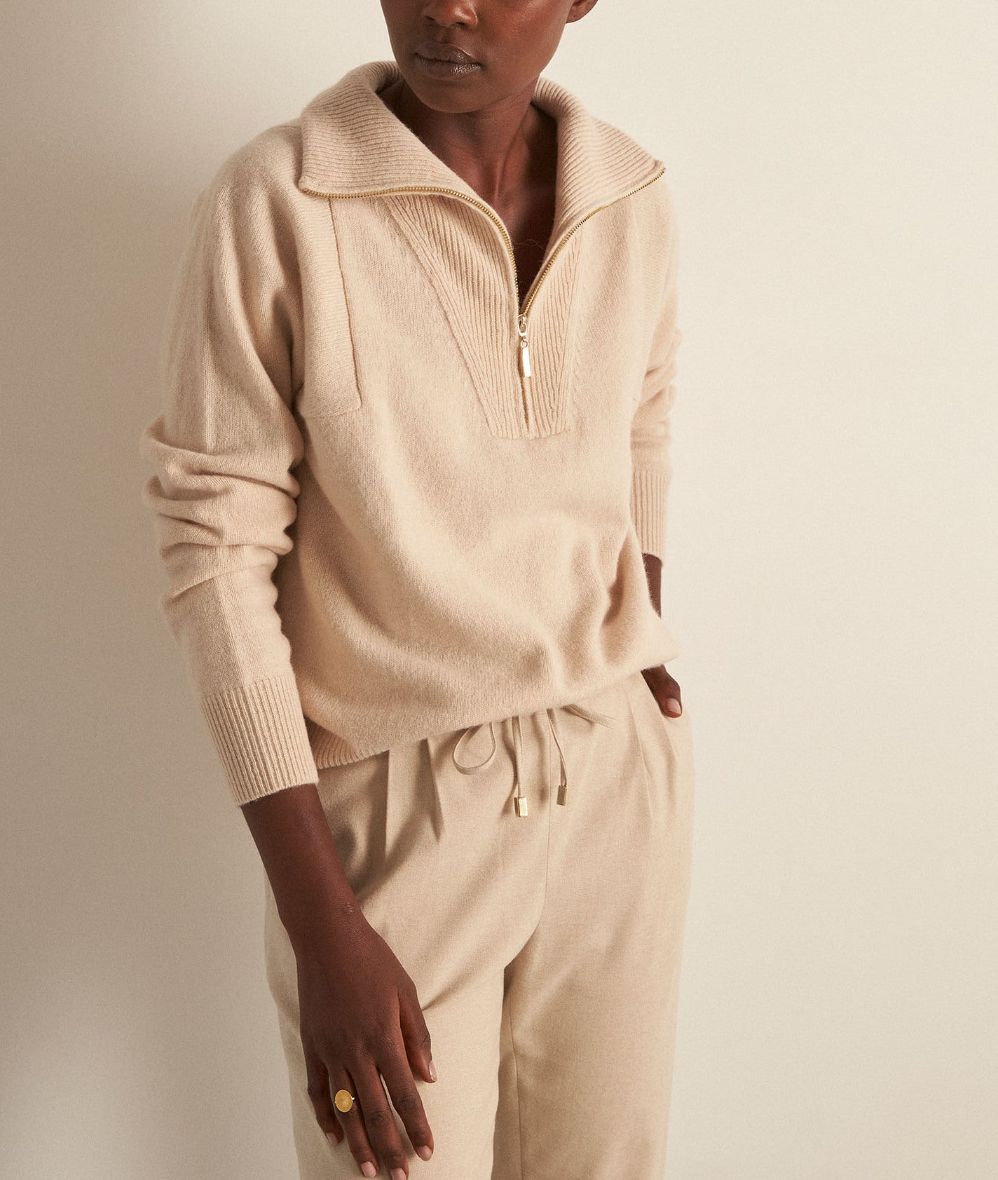 Pull camionneur en laine responsable beige clair Betty Faume - seconde main