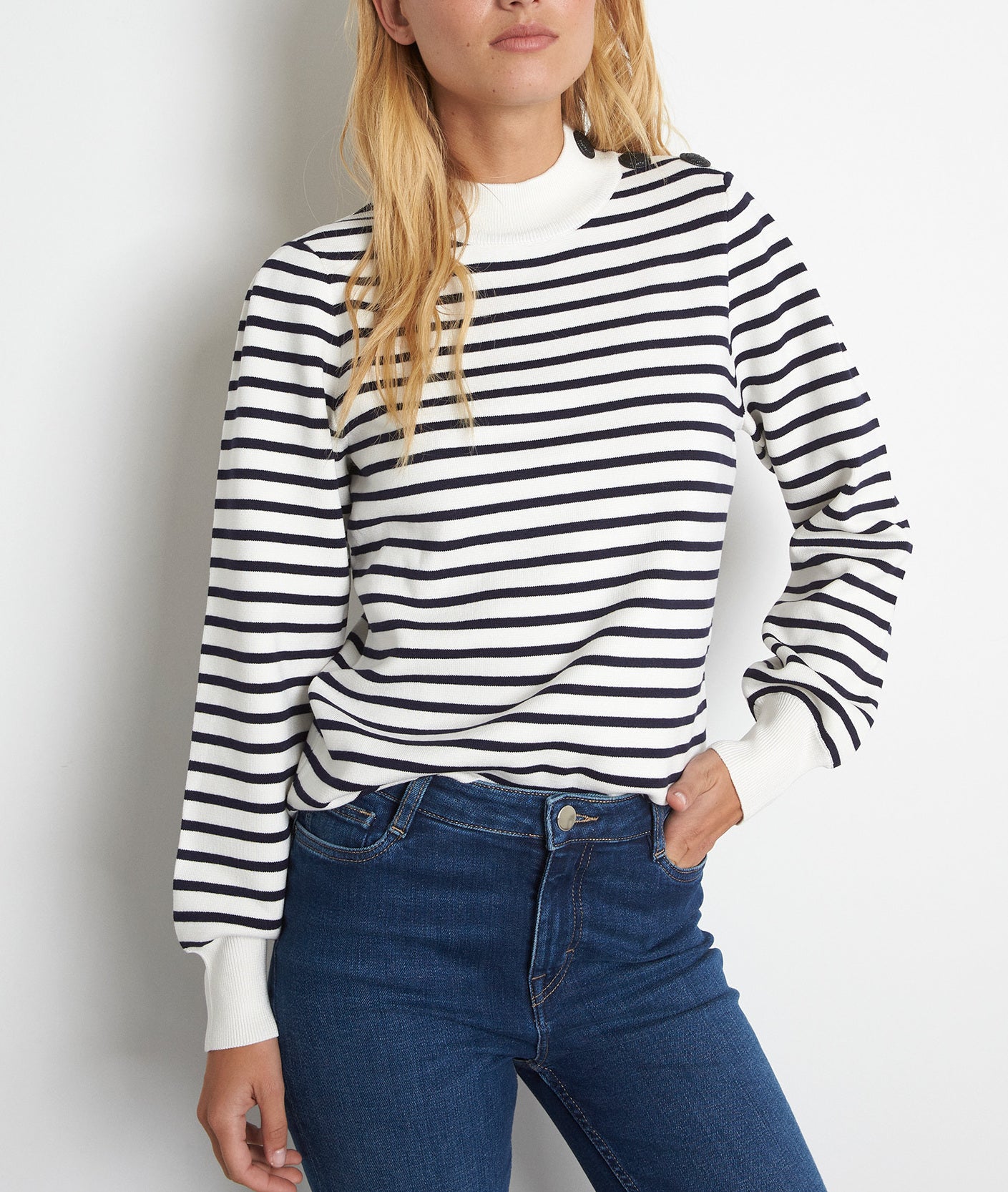 Marinière en viscose responsable blanche et bleue Telma Faume - seconde main