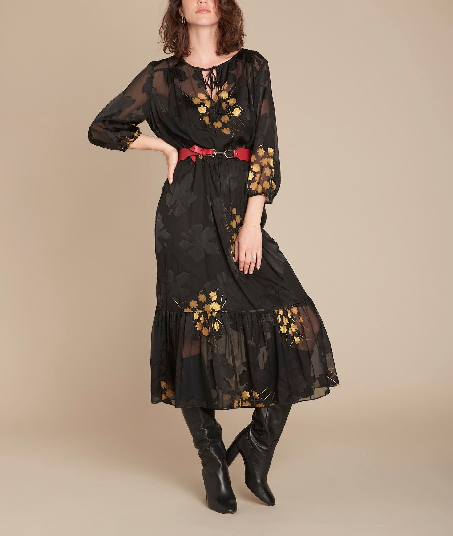 Robe noire longue imprimée Rena Faume - seconde main