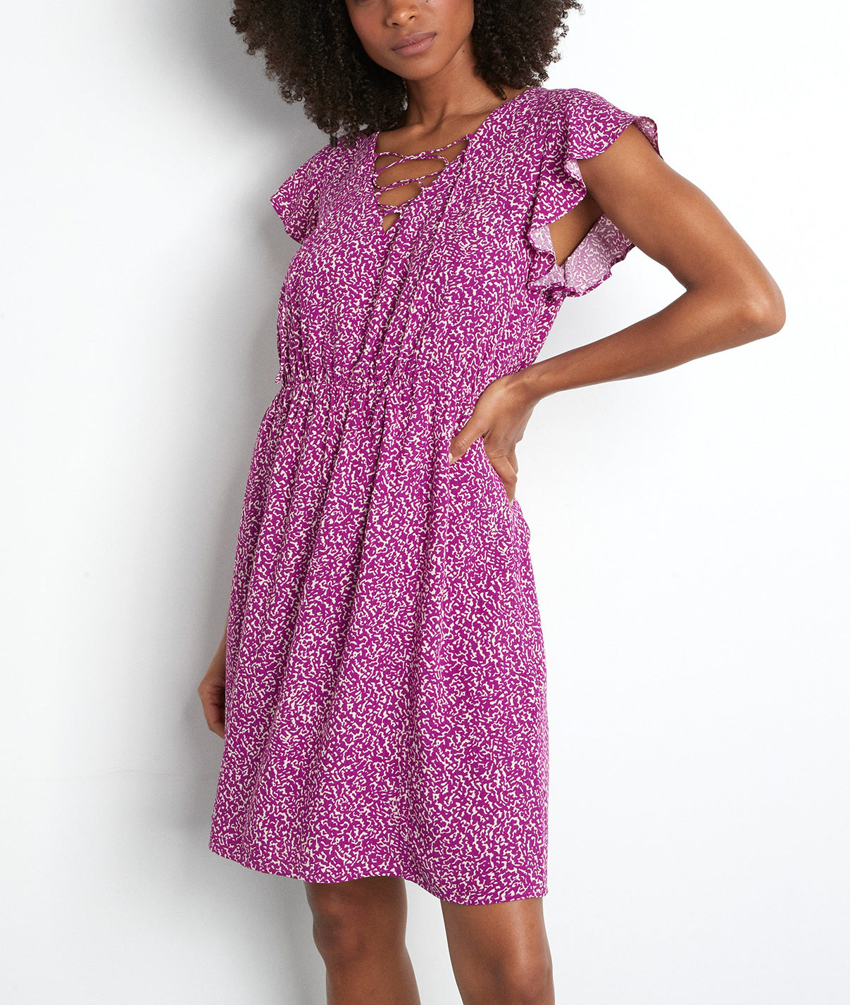 Robe courte fluide imprimée fuchsia Selma Faume - seconde main