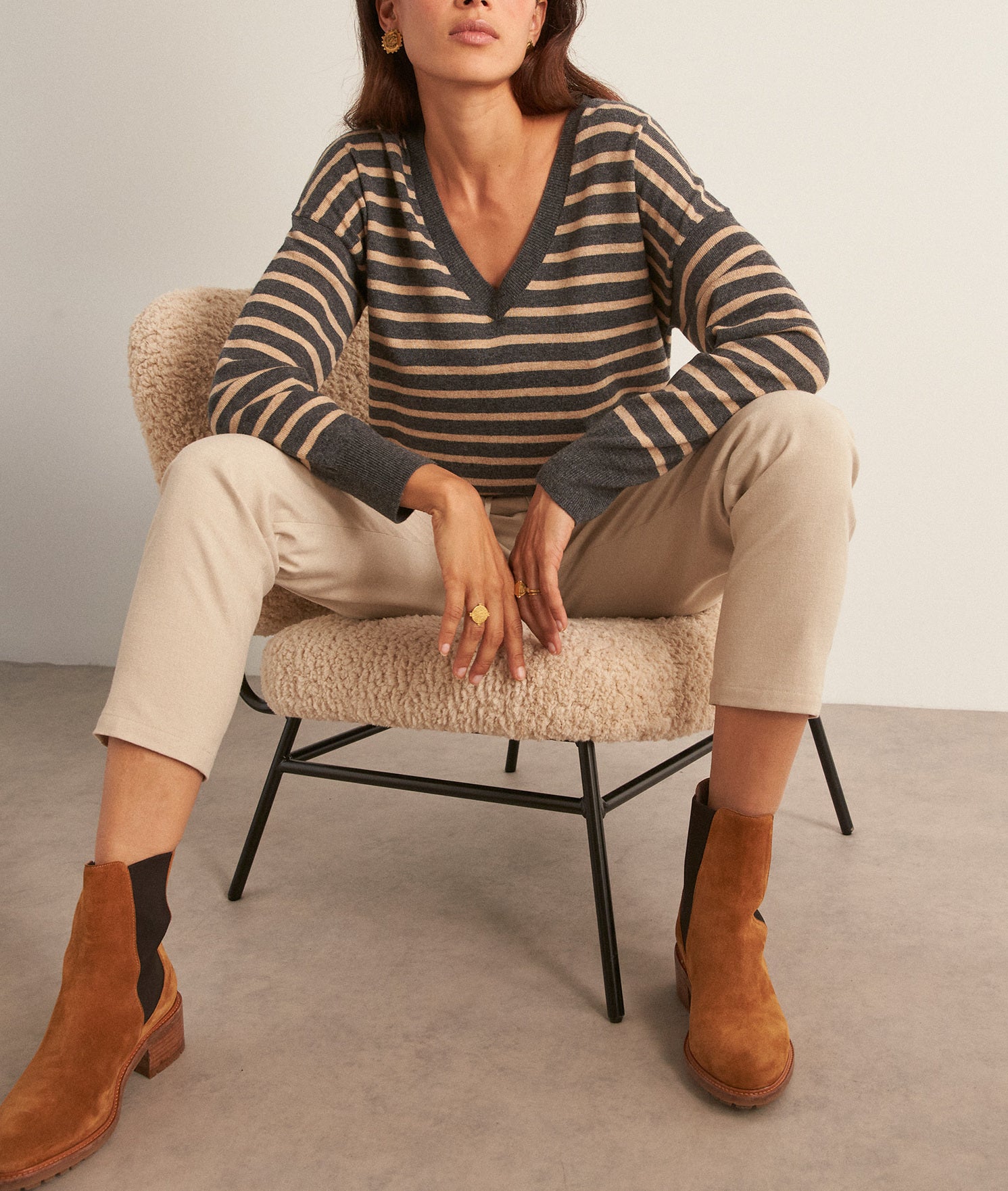 Pull marinière gris en laine responsable Bradley Faume - seconde main