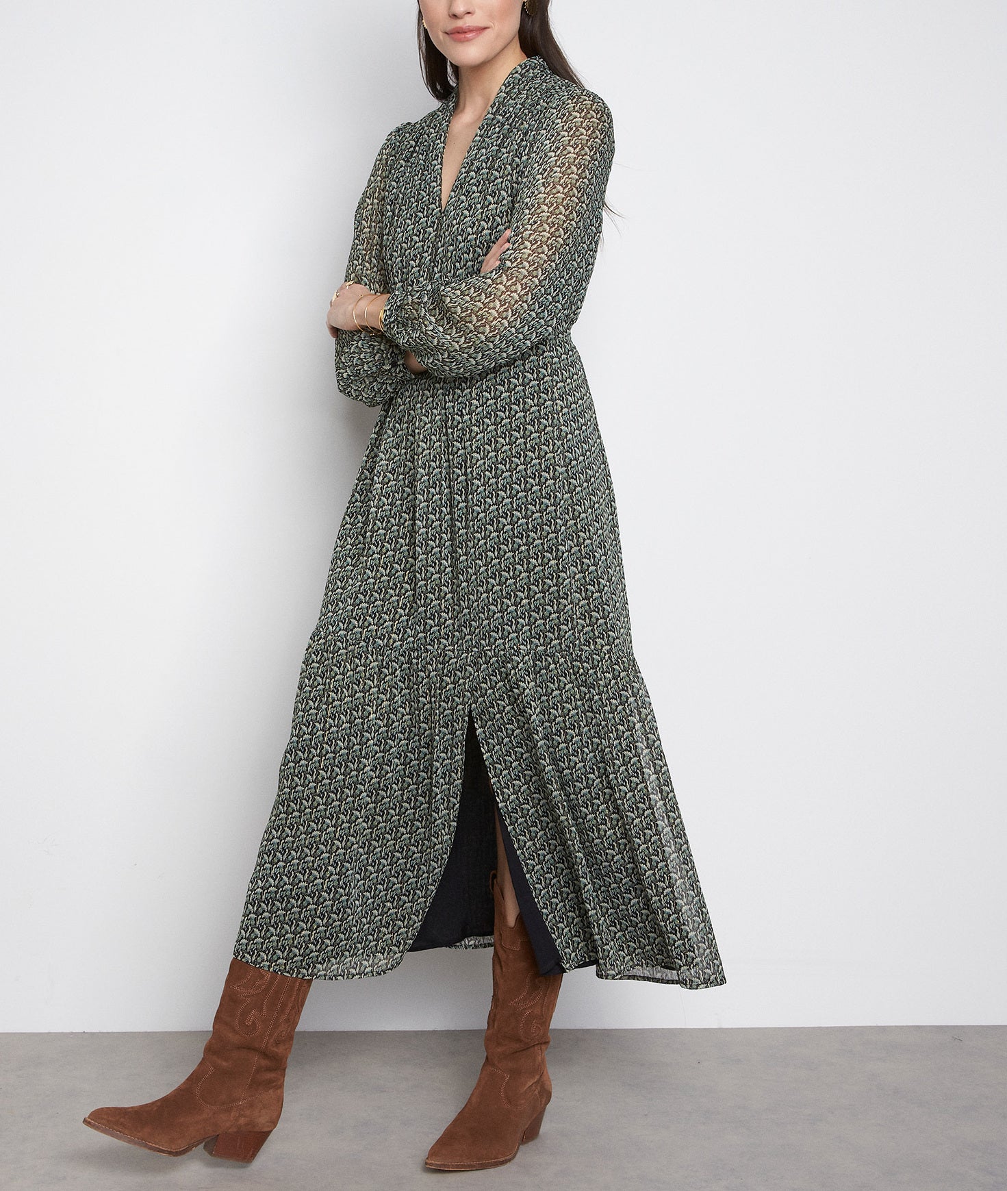 Robe longue imprimée vert sapin Narcisse Faume - seconde main