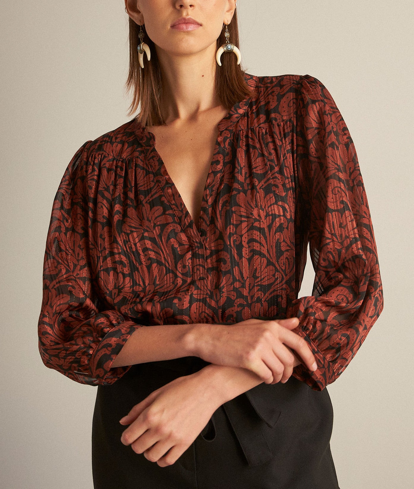 Blouse imprimée brique Elsa Faume - seconde main