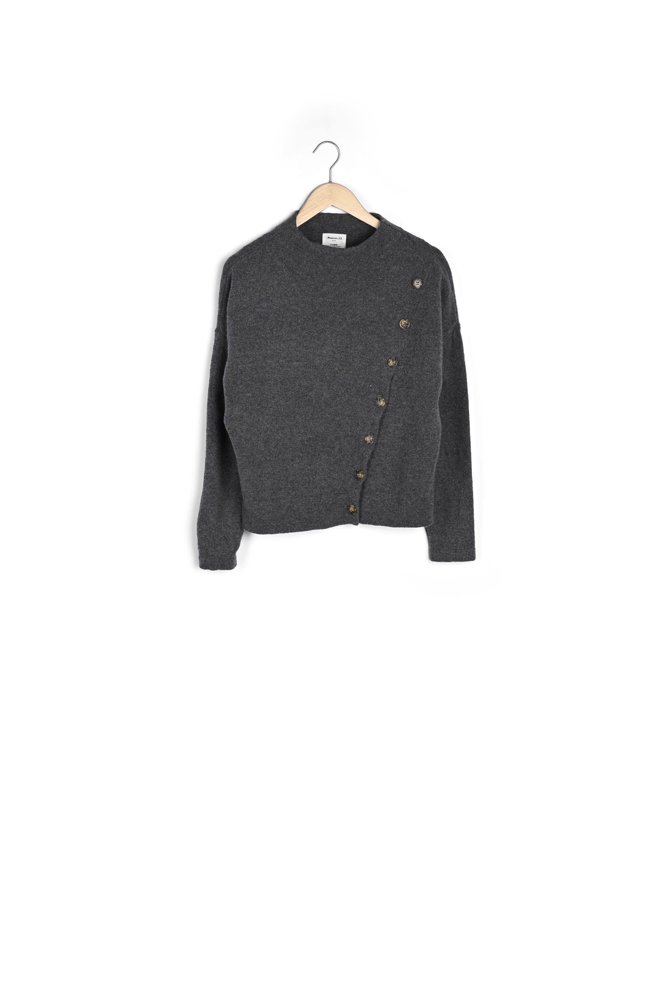 Pull gris à col rond en laine responsable Beverly Faume - seconde main