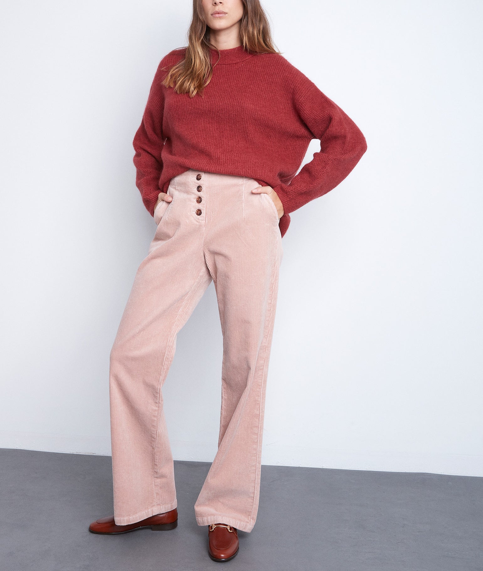 Pantalon en velours rose Desir Faume - seconde main