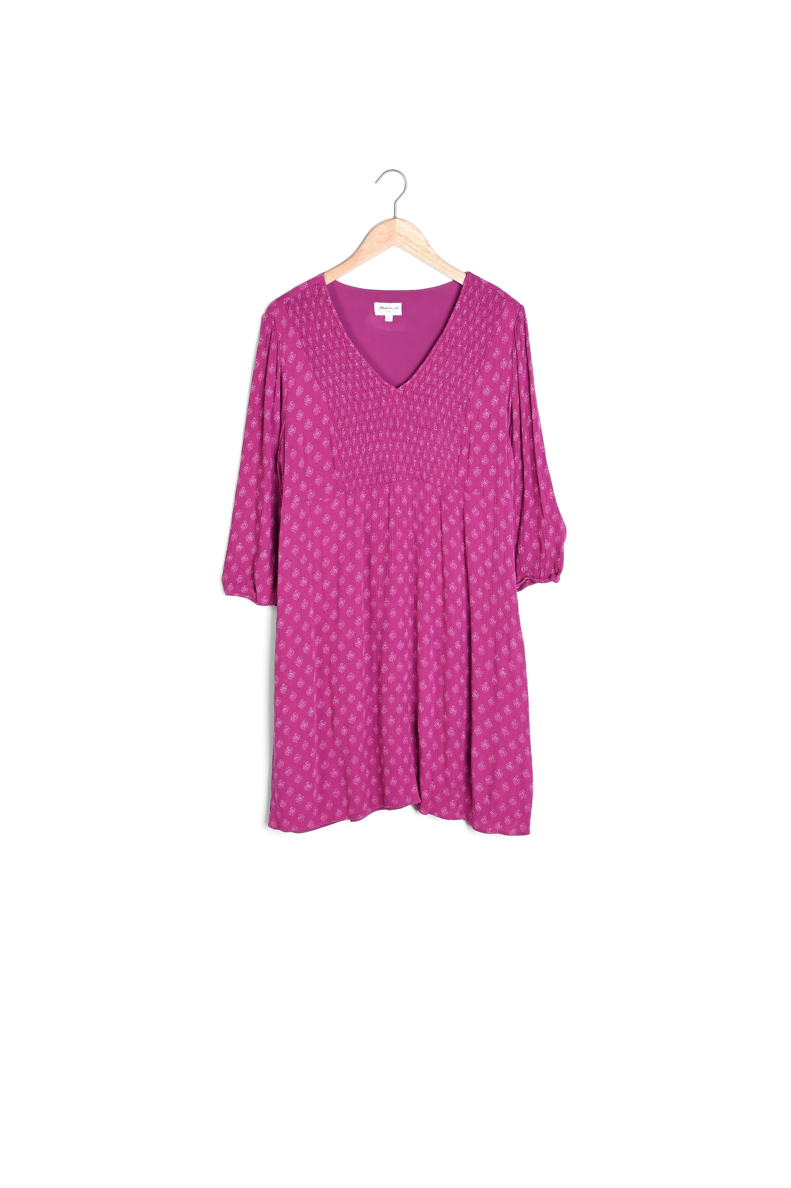 Robe courte smockée et imprimée fuschia Solen Faume - seconde main