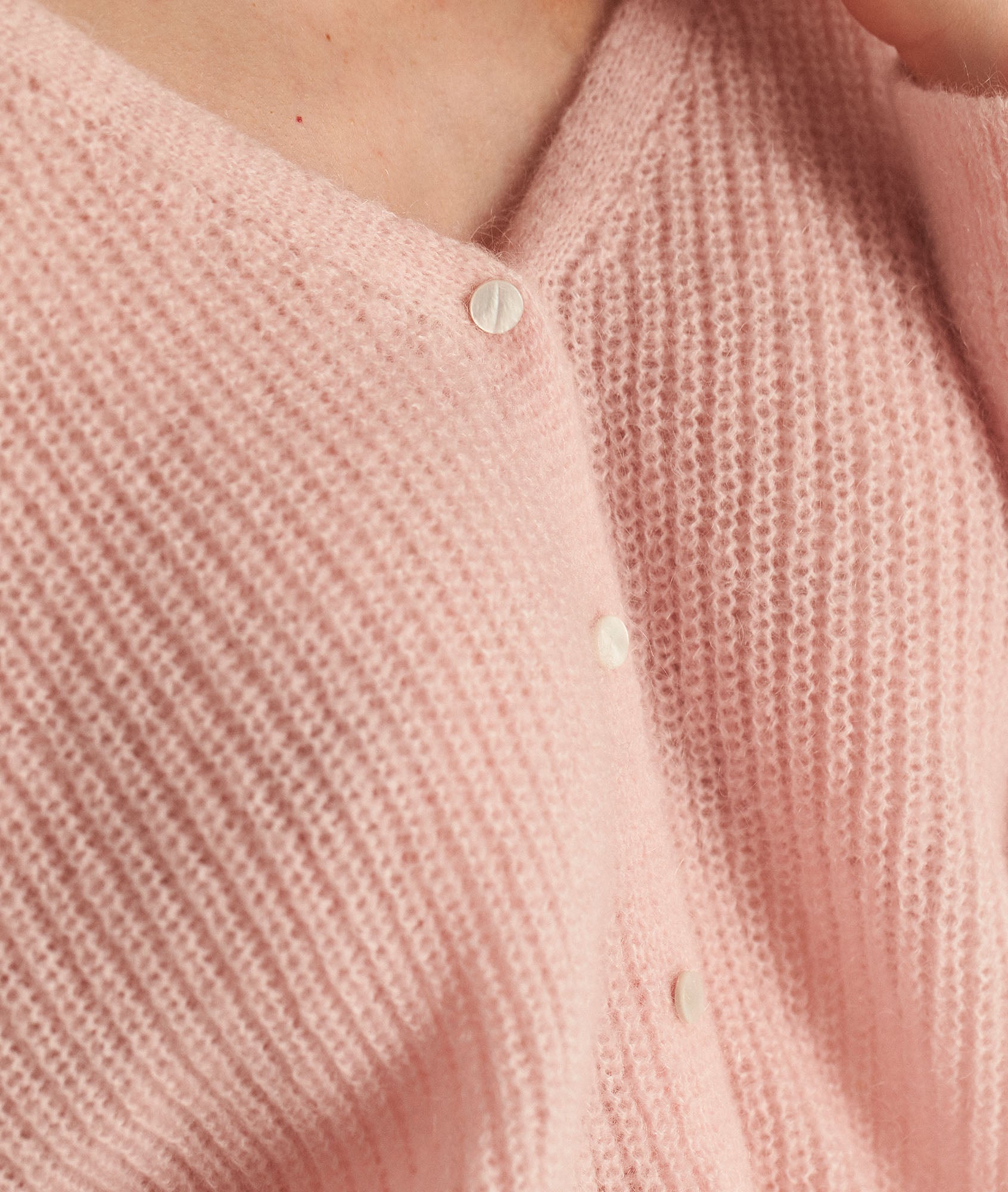 Cardigan en polyamide, laine et mohair rose poudré Paddy Faume - seconde main
