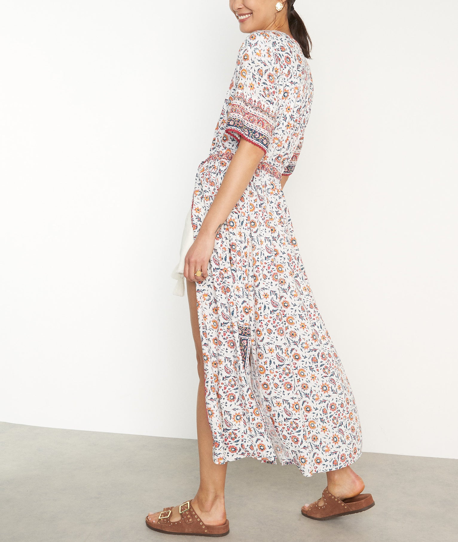 Kimono imprimé en coton blanc Rio Faume - seconde main