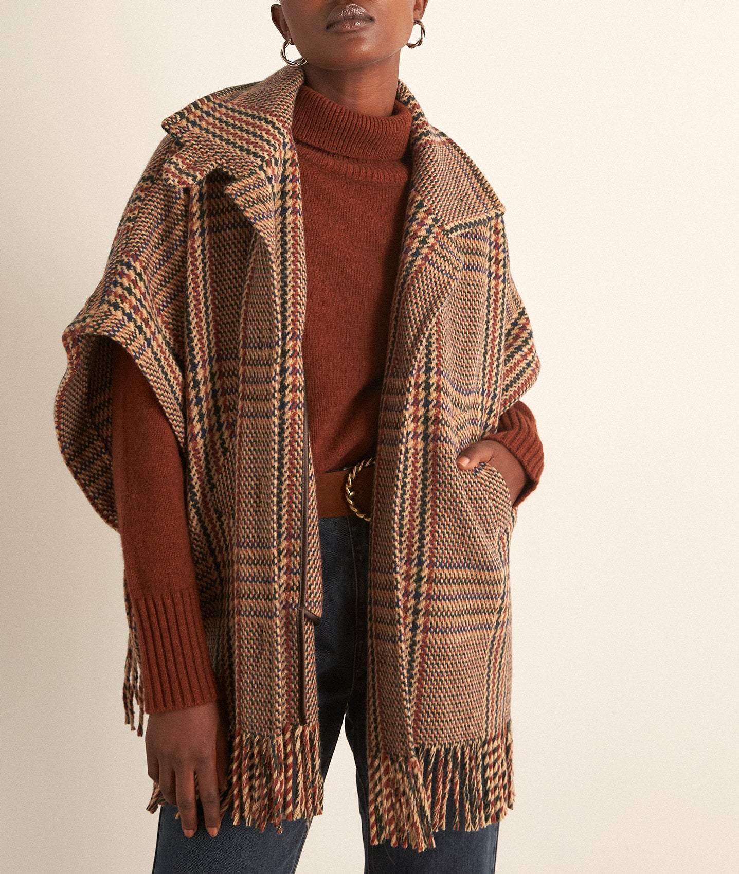 Cape marron à carreaux Maggie Faume - seconde main