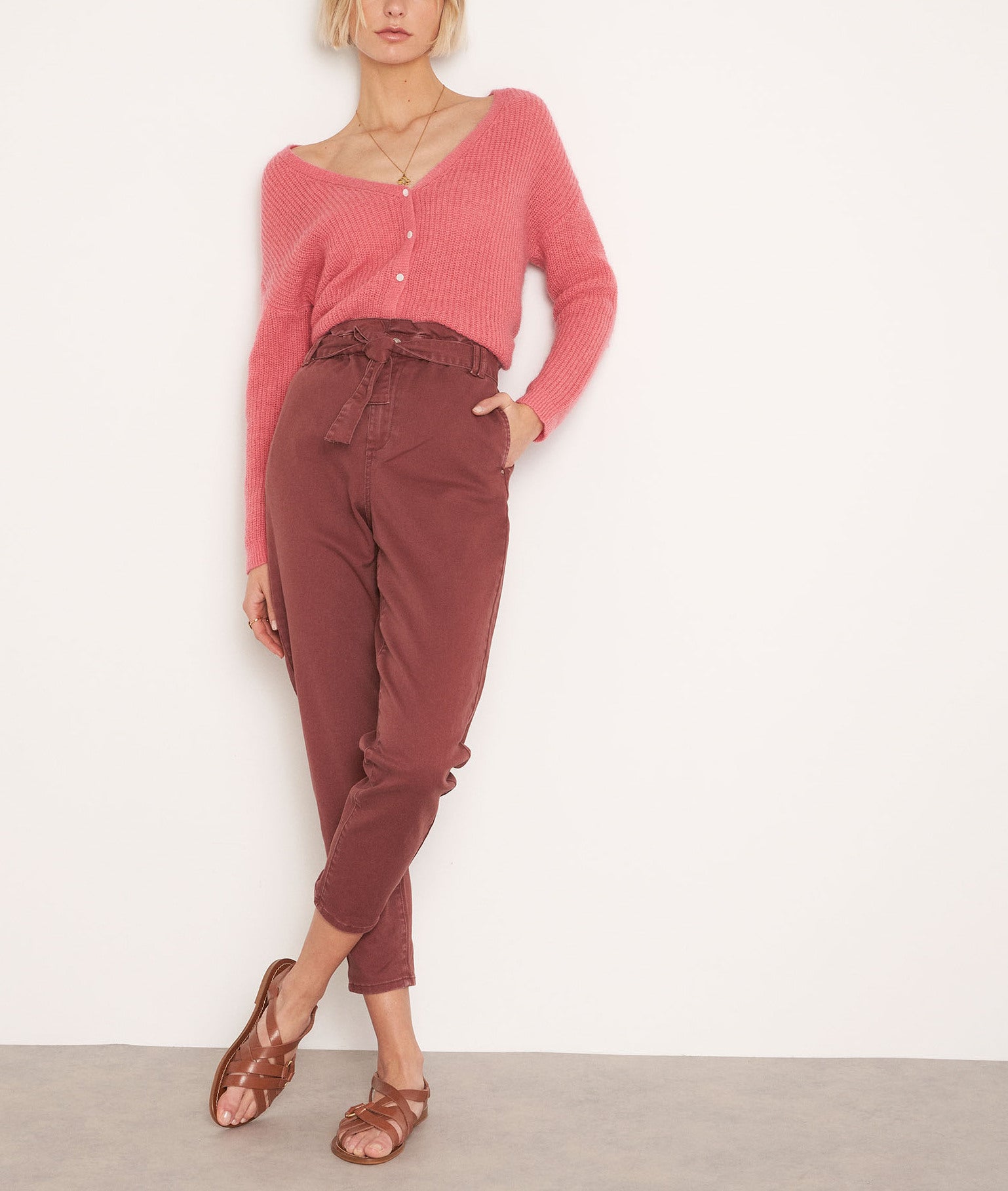 Pantalon paper bag en coton paprika Barbara Faume - seconde main